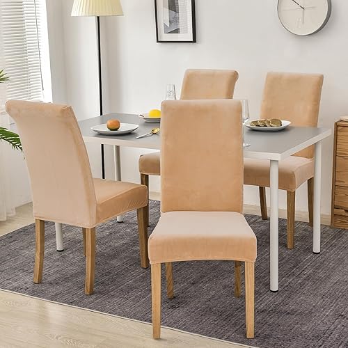 Miniatura 10 de Smiry Juego de 6 fundas elásticas de terciopelo para sillas de comedor, ajuste suave, extraíble, lavable, protector para silla Parsons de cocina,