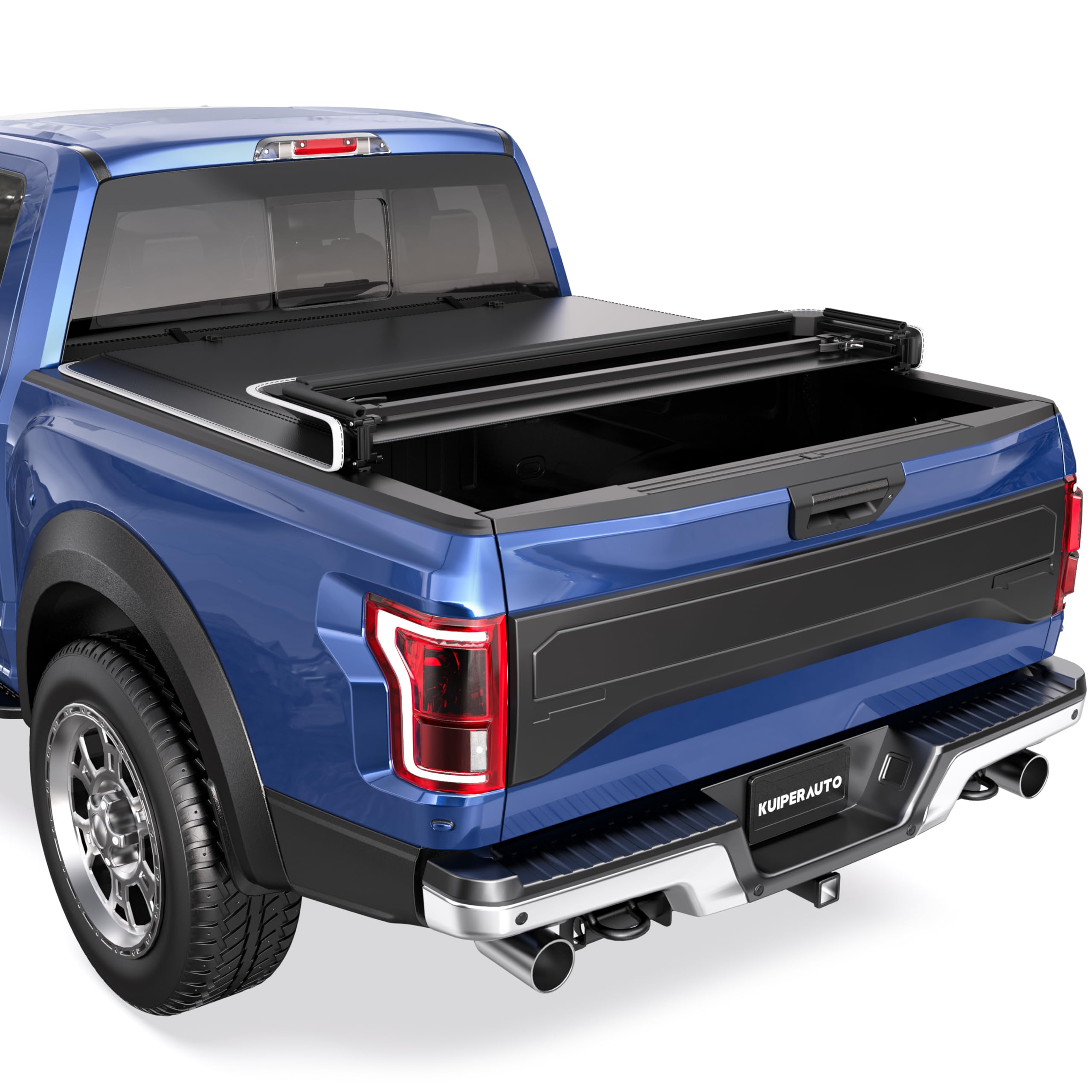 Quad 4-Fold 5.5 FT Soft Folding Truck Bed Tonneau Cover Compatible with 2009-2014 Ford F150 F-150 Styleside (Excl Raptor Series) Truck Bed Cover w/Reflective Strip