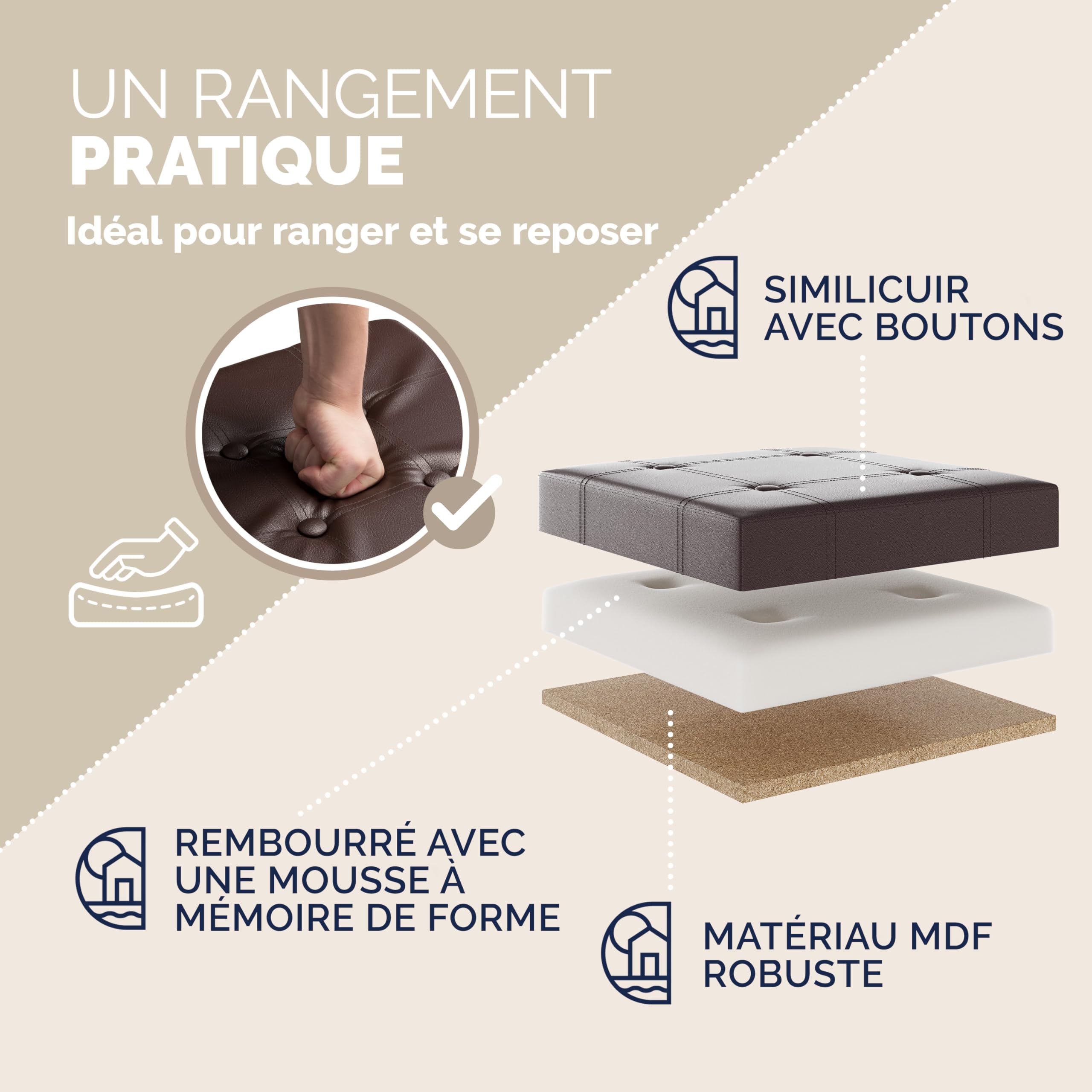 Casaria® 2X Tabouret Cube Brun avec Espace de Rangement Pouf 38 x 38 x 38 cm Coffre de Rangement Similicuir Repose-Pied