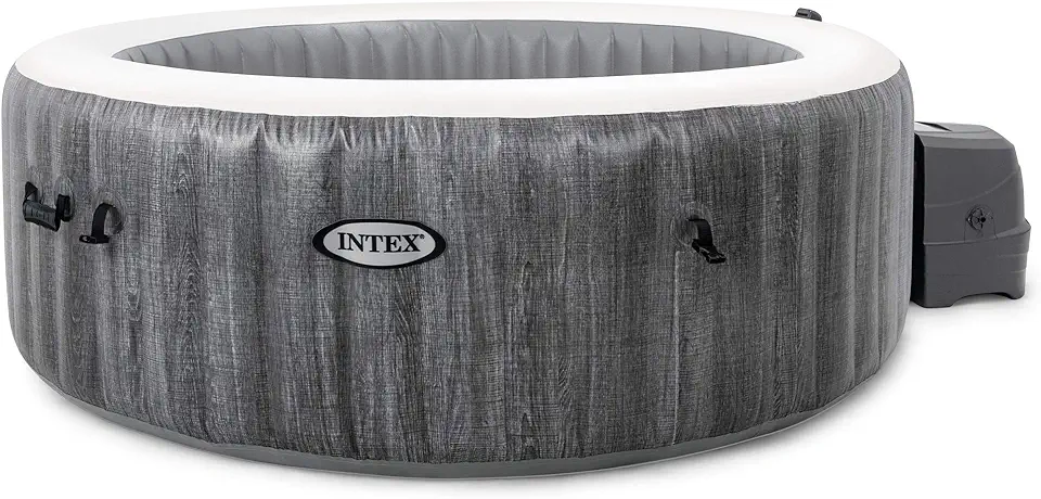 Intex 28439E Greywood Deluxe 4 pessoas ao ar livre portátil inflável banheira de hidromassagem spa com luz LED multicolorida, apoios de cabeça de espuma e 140 jatos de bolhas, cinza