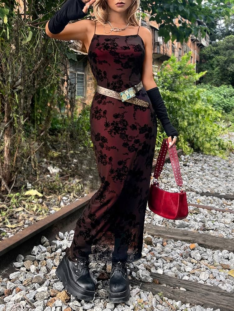 Amazon.com: Neeno Women's Dresses Grunge Floral Print Mesh