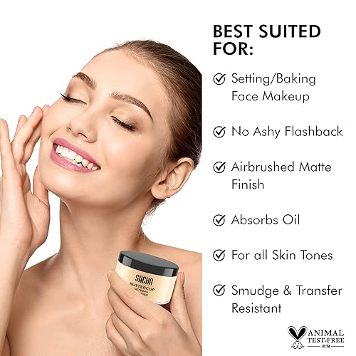 Miniatura 7 de Sacha BUTTERCUP Light Setting Powder. Cámara lista. Sin fundición blanca o cenicienta Flashback. Desdibuja líneas finas, poros y arrugas. Controla