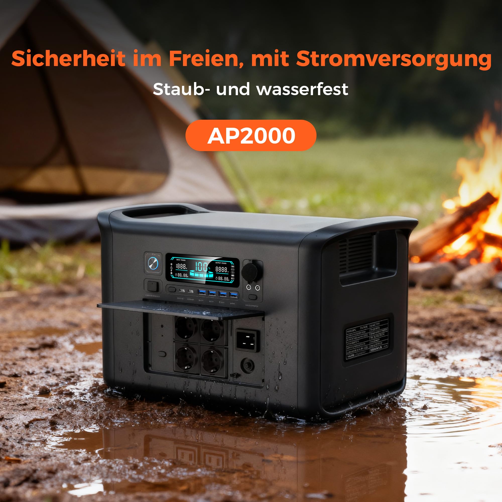 2400W Centrale Elettrica Portatile AP2000 con 1 Pannello 200W, 2048Wh Generatore Solare con Batteria LiFePO4, Ricarica 0-80% in 60 min, UPS, Power Station per Campeggio/Camper/Casa