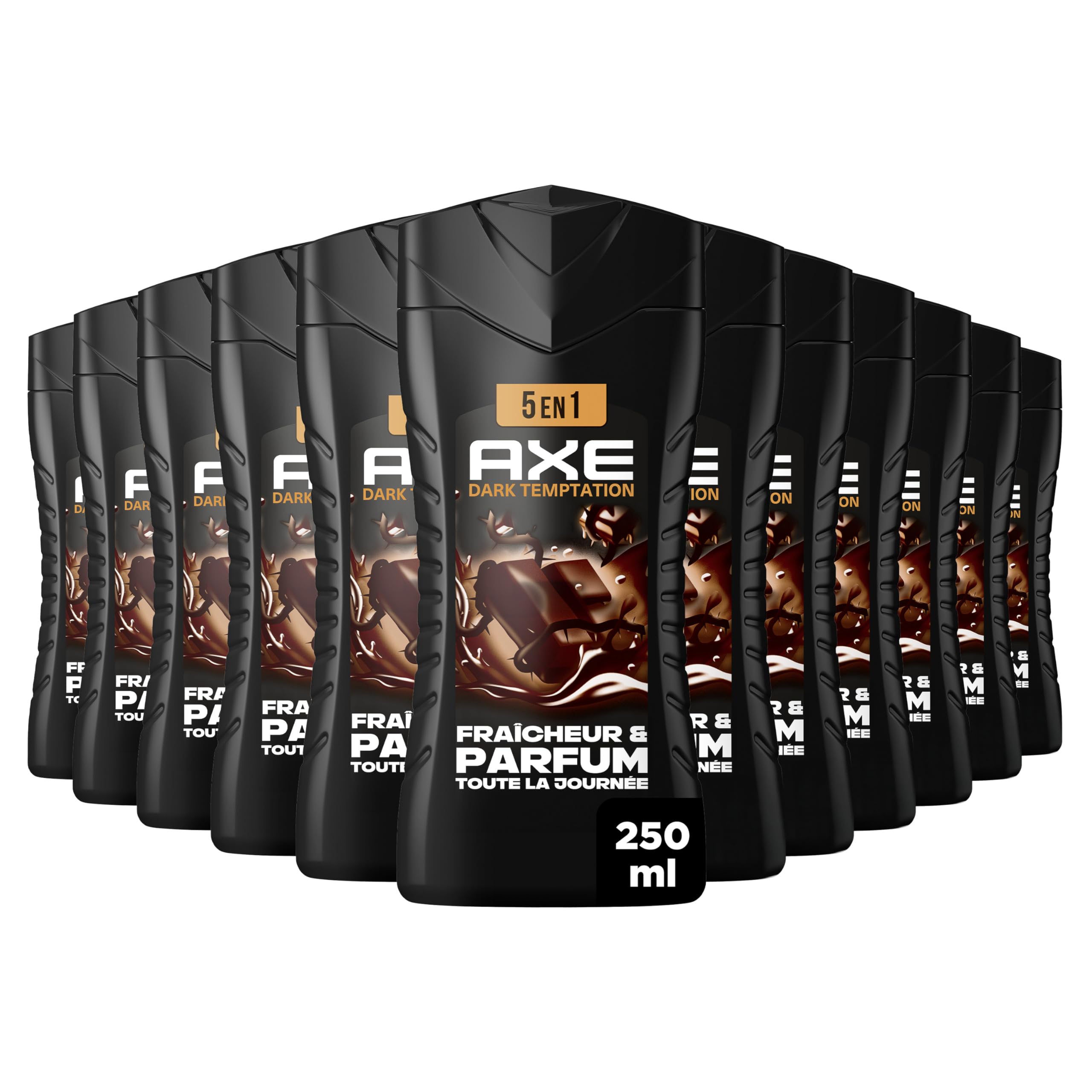 AXE - Żel pod prysznic dla mężczyzn 5w1 Dark Temptation - 24h Nawilżający - 87% składników pochodzenia naturalnego - zapach czekolady dla smakoszy - zestaw 12x250ml