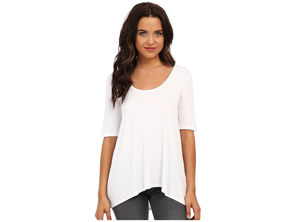 

Three Dots 1/2 Sleeve Relaxed High Low Tee (White) Women's Short Sleeve Pullover