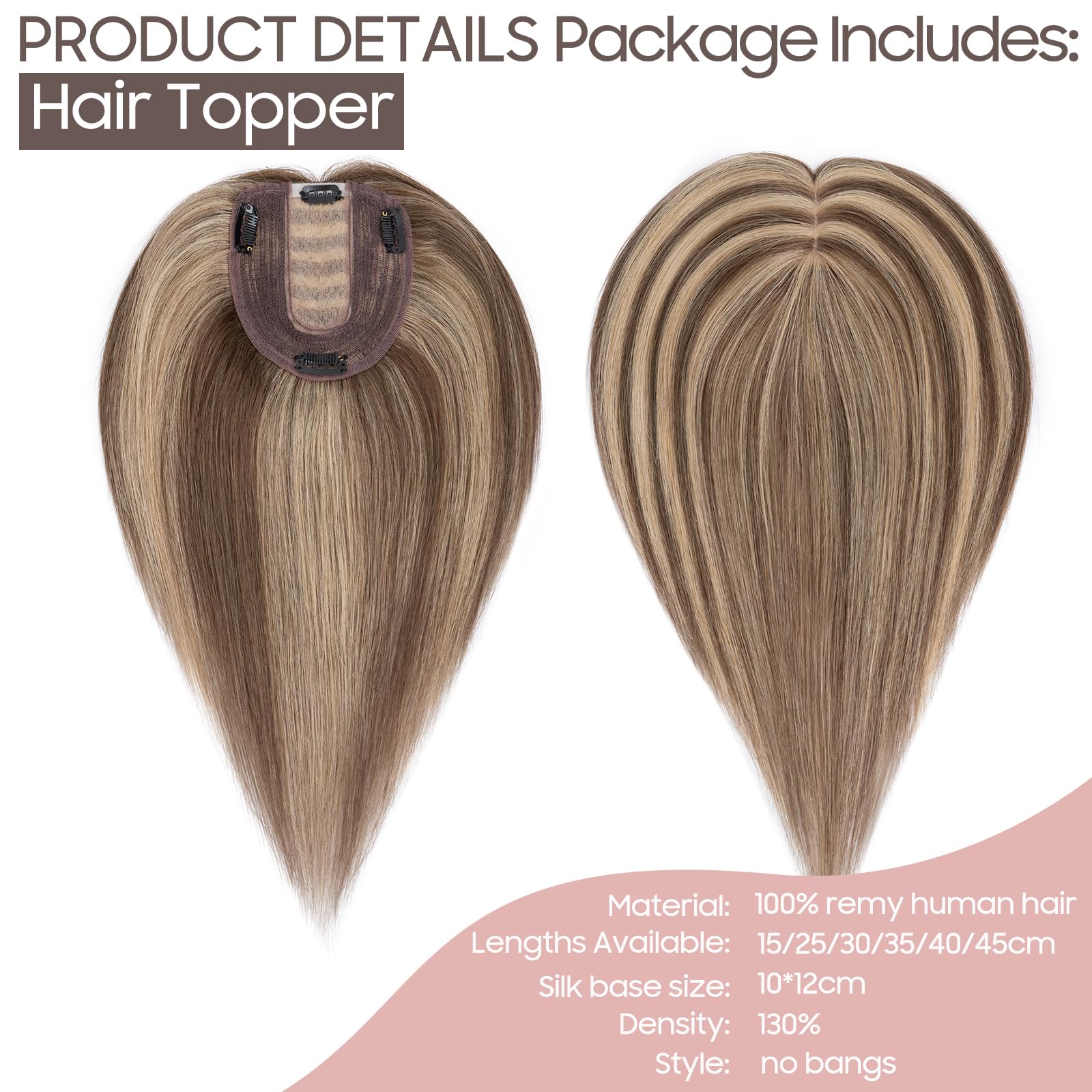 Silk-co 16inches Hair Topper for Thinning Hair Women Clip in Real Remy Human Hair Extensions Top Hair Piece Silky Soft (#4P27 Medium Brown&Dark Blonde) - Image 4