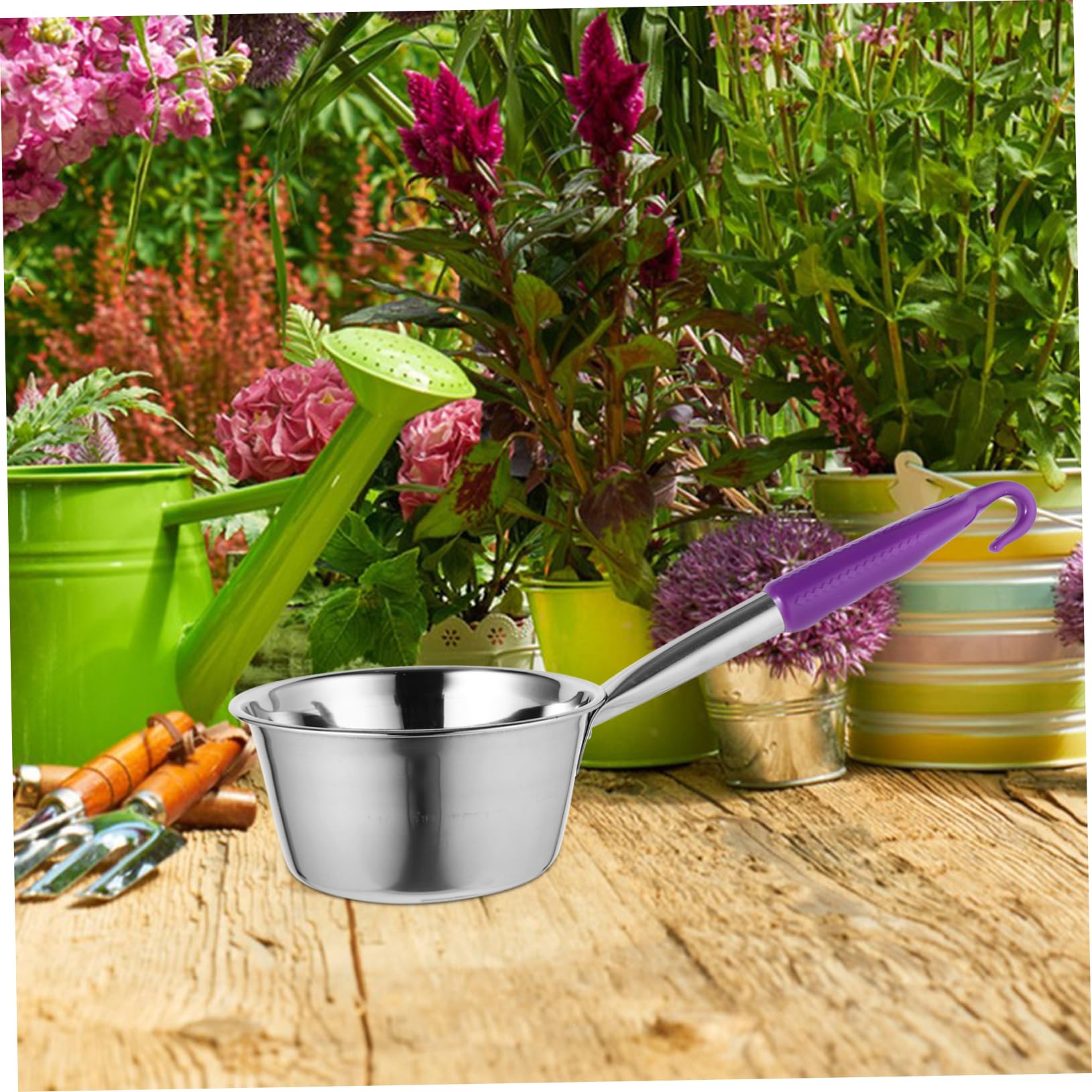 OFFSCH Stainless Steel Water Scoop with Hook Portable Practical Ladle for Camping Hiking Outdoor Use Long Handle Easy to Clean Kitchen Accessory for Barbecues