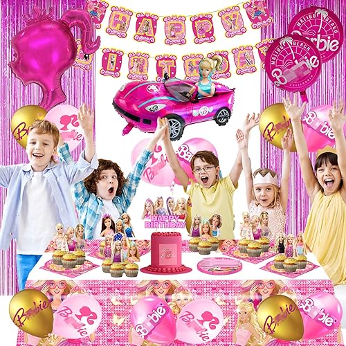 Miniatura 6 de 111 piezas de decoraciones de fiesta de princesa, suministros para fiesta de cumpleaños, incluye platos, pancarta de cumpleaños, decoración de