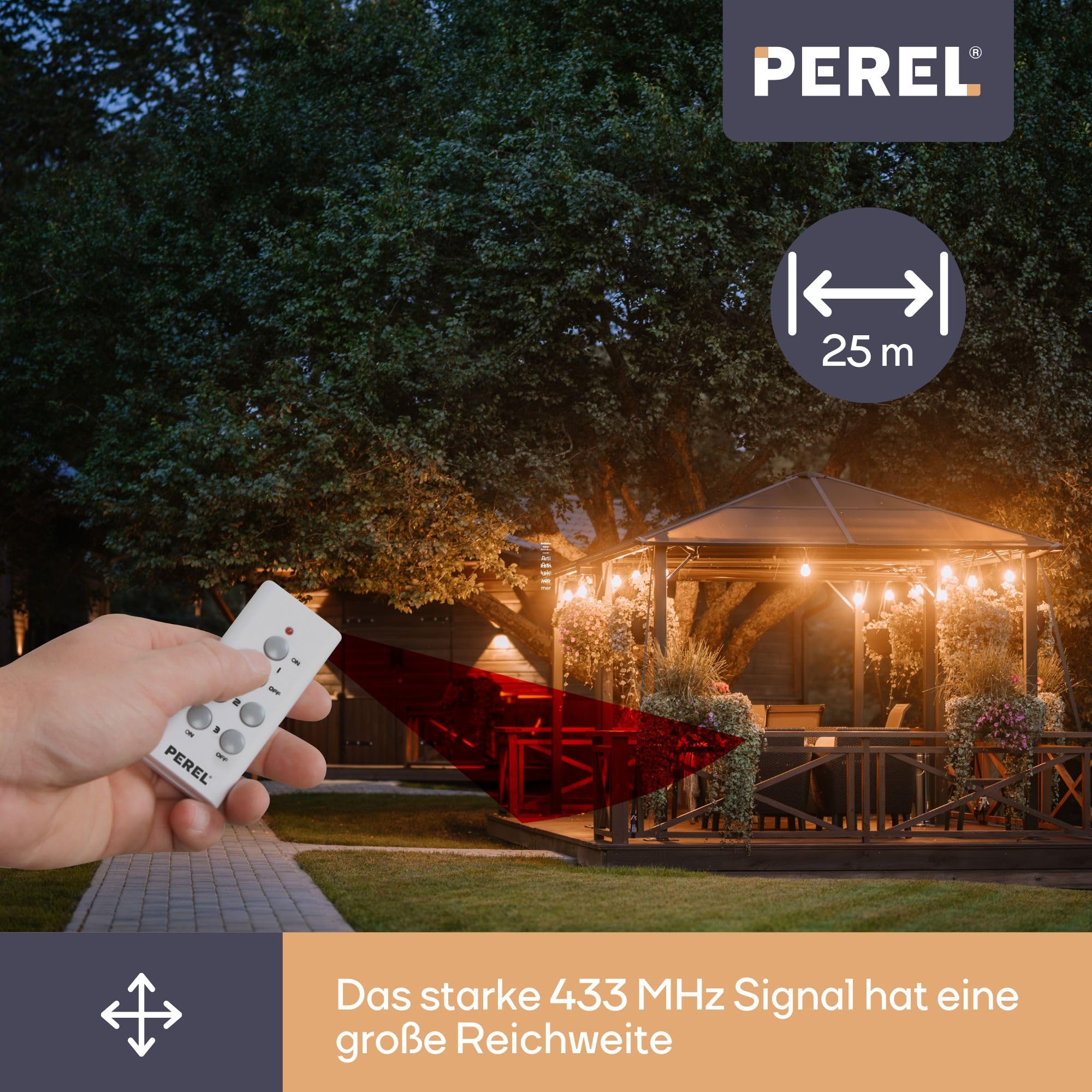 Perel Funksteckdose, mit Fernbedienung, 3er Set, bis zu 25 m, 10 A, 2300 W, weiß