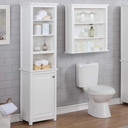 Miniatura 2 de Alaterre Furniture Dorset - Armario de torre de almacenamiento para baño, estante y puertas, 3 estantes ajustables, correa antivuelco, bisagras de