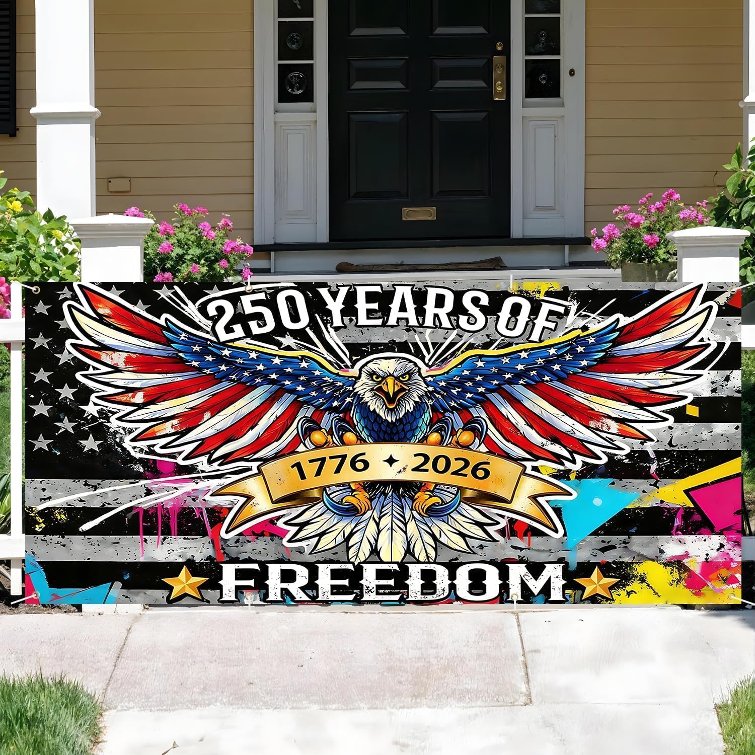 6x13FT 250 Years of Freedom Garage Door Banner, Ameri-can Eagle with Flag Design, Celebrate 1776-2026, Patriotic Outdoor Decor for Independence Day, Memorial Day, Fourth of July