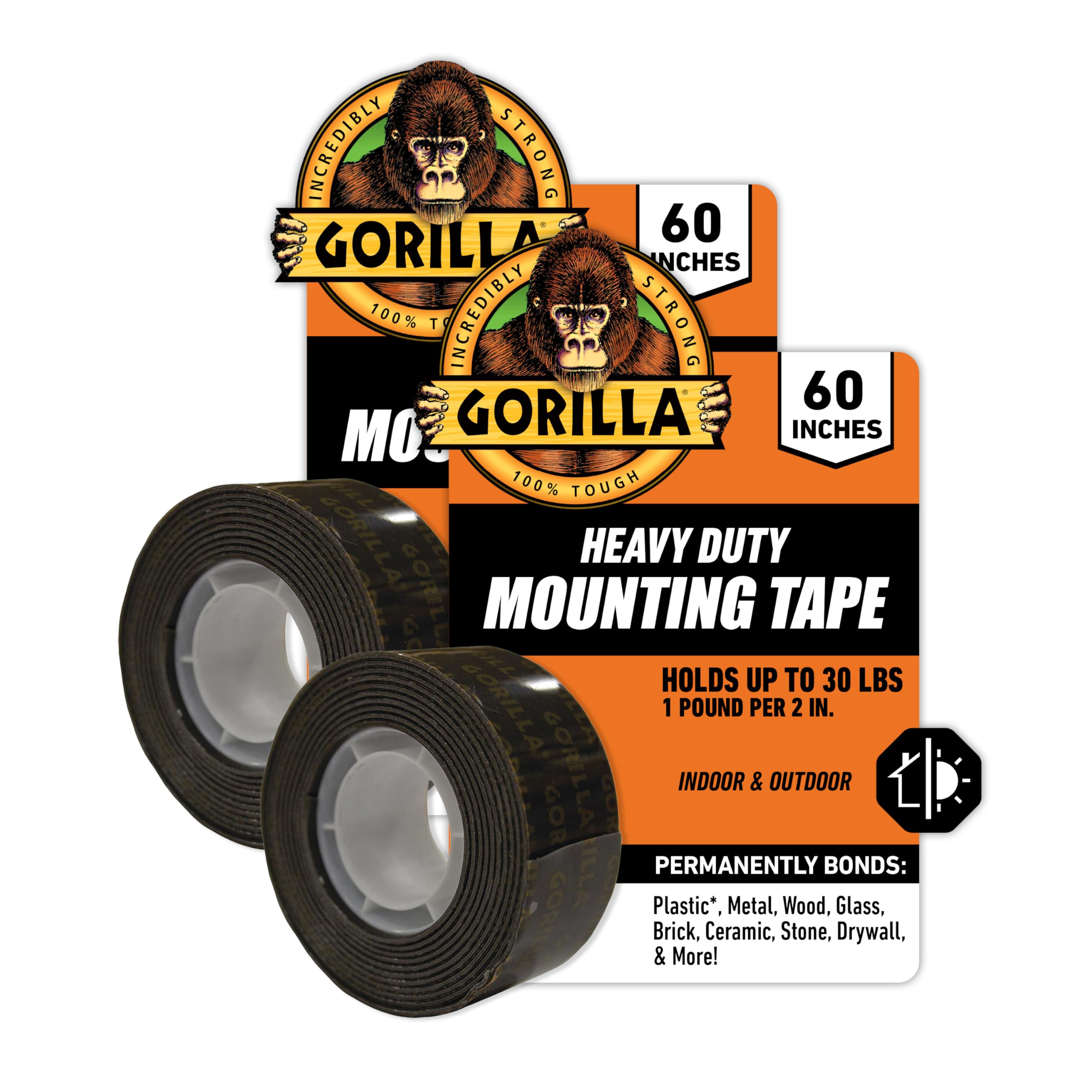 Heavy Duty Double Sided Mounting Tape, 1" X 60", Black, (Pack Of 2)