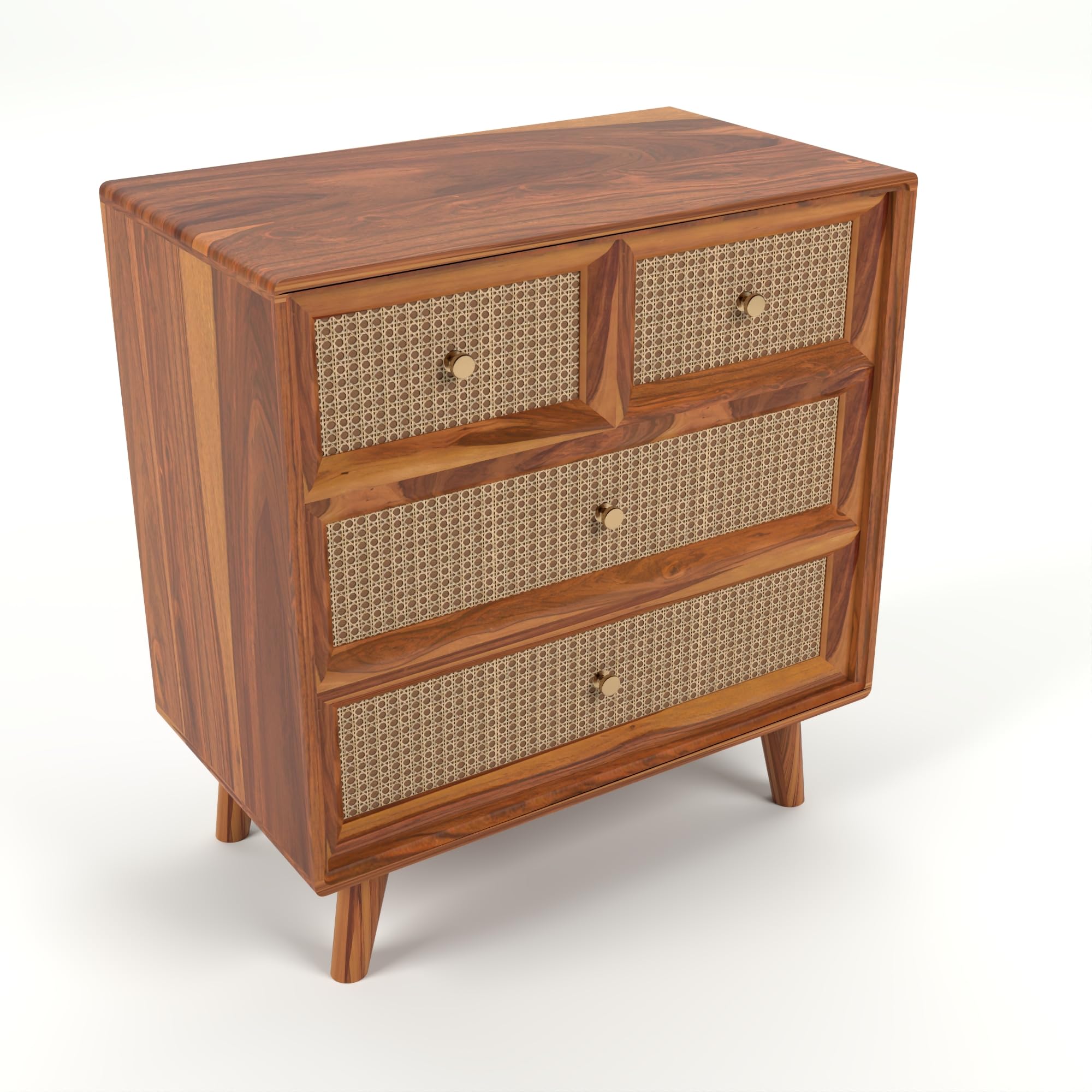 Decorewala Sheesham Wood Rattan Design Storage Chest of 4 Drawers