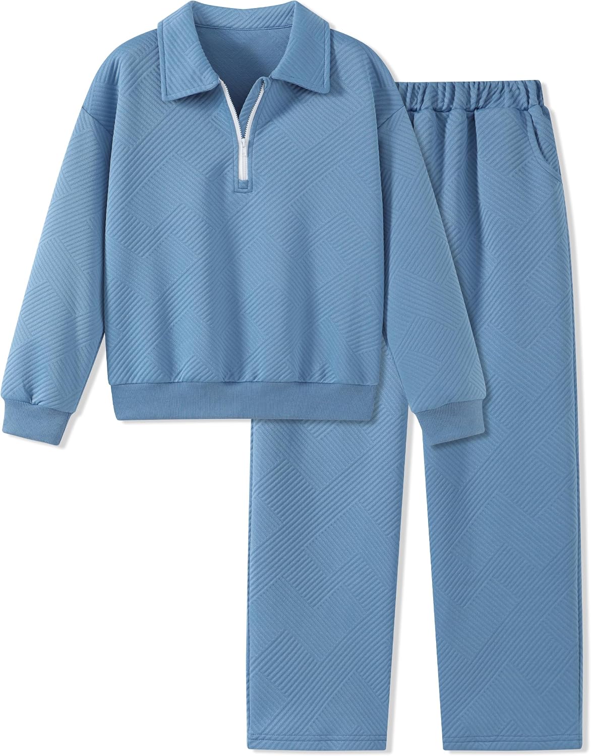 Boys 2 Piece Outfits Polo Quarter Zip Sweatshirt and Pants Set