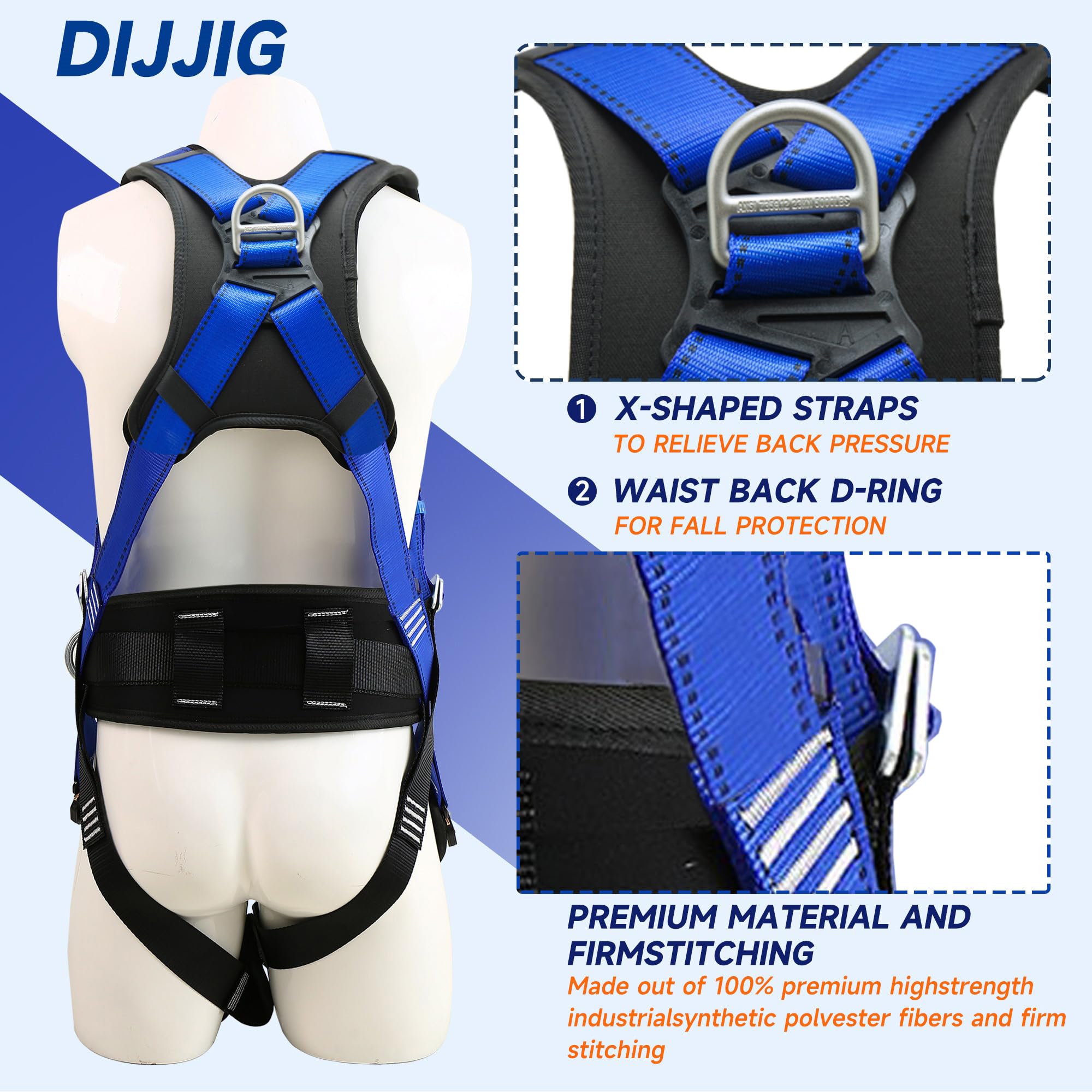 DIJJIG Sicherheitsgürtel-Kit mit 1,8 M Lanyards, Taille- und Schulterschutz, Bauprojekte, Dachbetrieb in hoher Höhe, Feuerrettung, Anti-Fall-Sicherheitsgürtel, Sicherheitsseil, CE-Zertifizierung