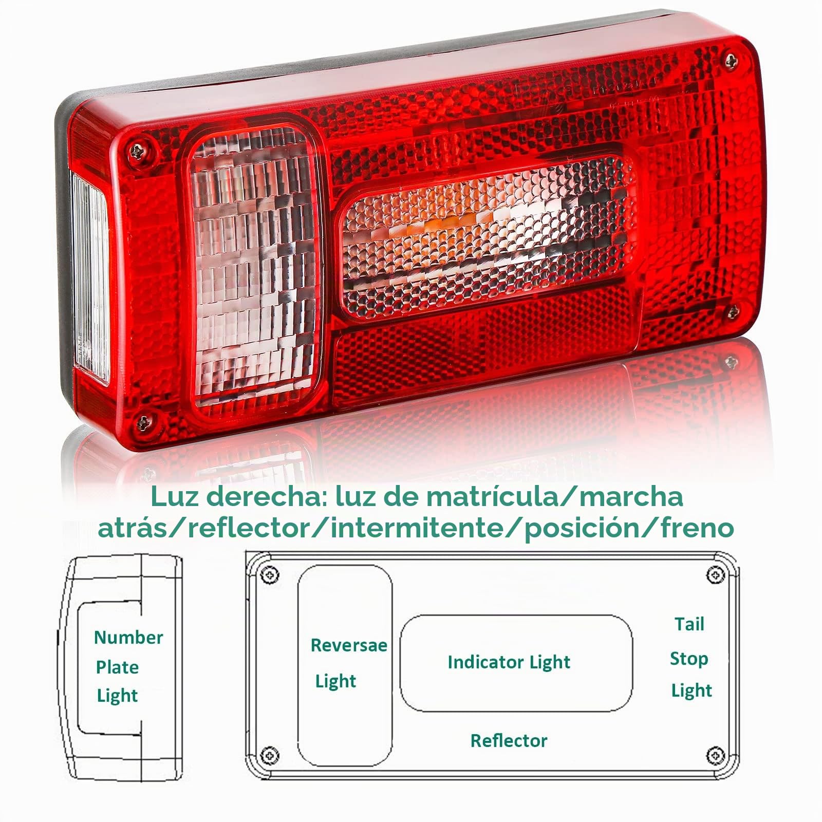 Kit Pilotos Traseros Remolque 12v,Precableada Conector 13pines Cable 5,2 m con Conexión de Bayoneta de 2x5pines,Impermeable Homologado E4 7Funciones Luces Traseras de Remolque