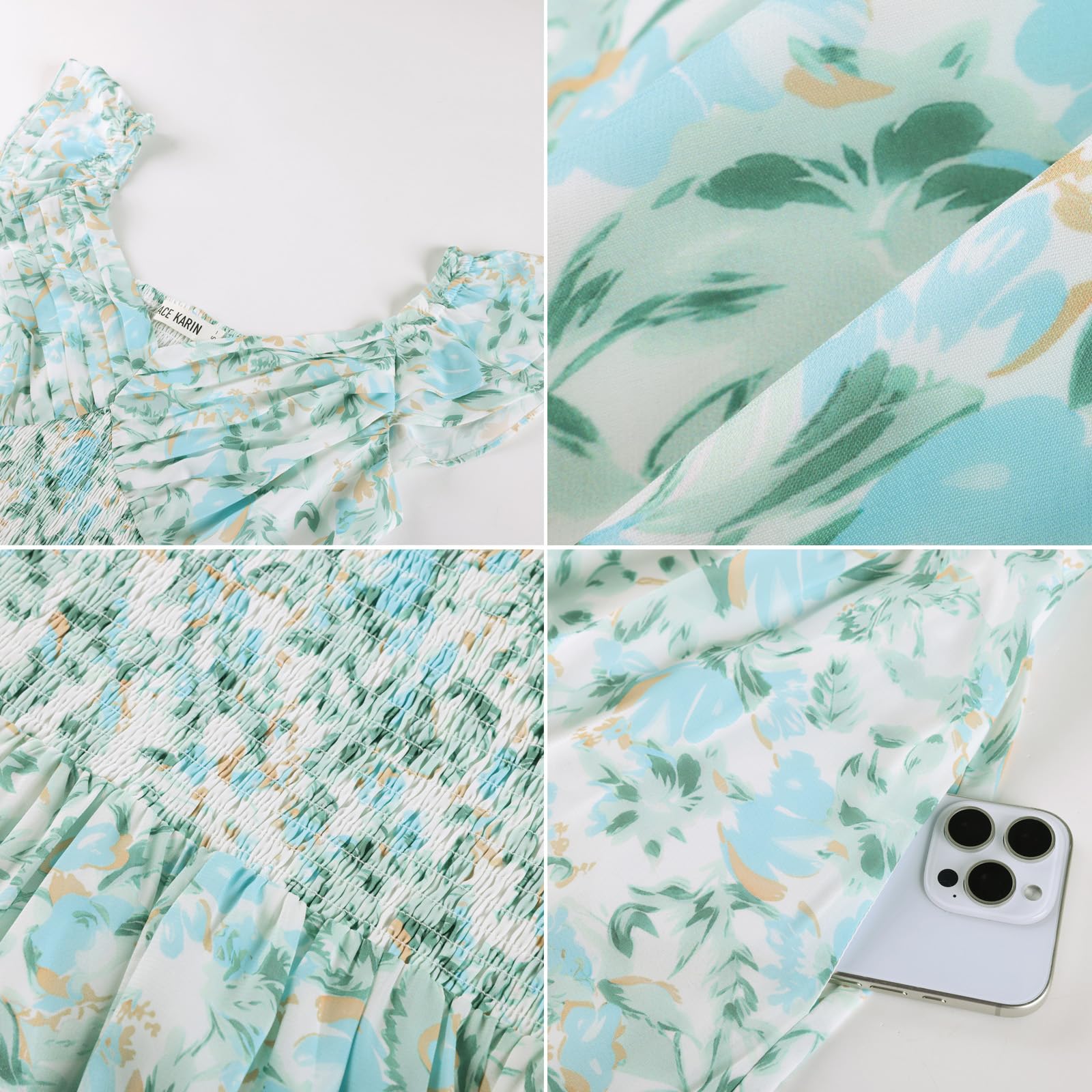 GRACE KARIN Vestido floral de verano para mujer, con bolsillos, cuello en V, mangas con volantes, vestido acampanado para mujer, vestidos de invitada de boda, vestidos de vacaciones, estilo bohemio