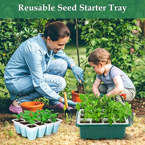 Miniatura 7 de Hanaoyo Bandeja de inicio de semillas reutilizable, kit de iniciación de semillas de 5 piezas con células flexibles emergentes (60 celdas en total),