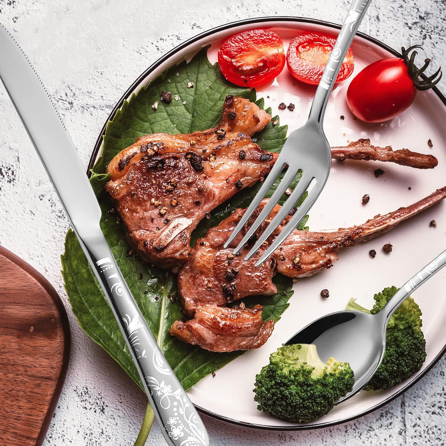 Vilihkc Unique floral pattern Silverware Set Mirror Polished Flatware Set Service for 4 Cutlery Set Stainless Steel Utensil Set for Kitchen Dishwasher Safe(20pcs)