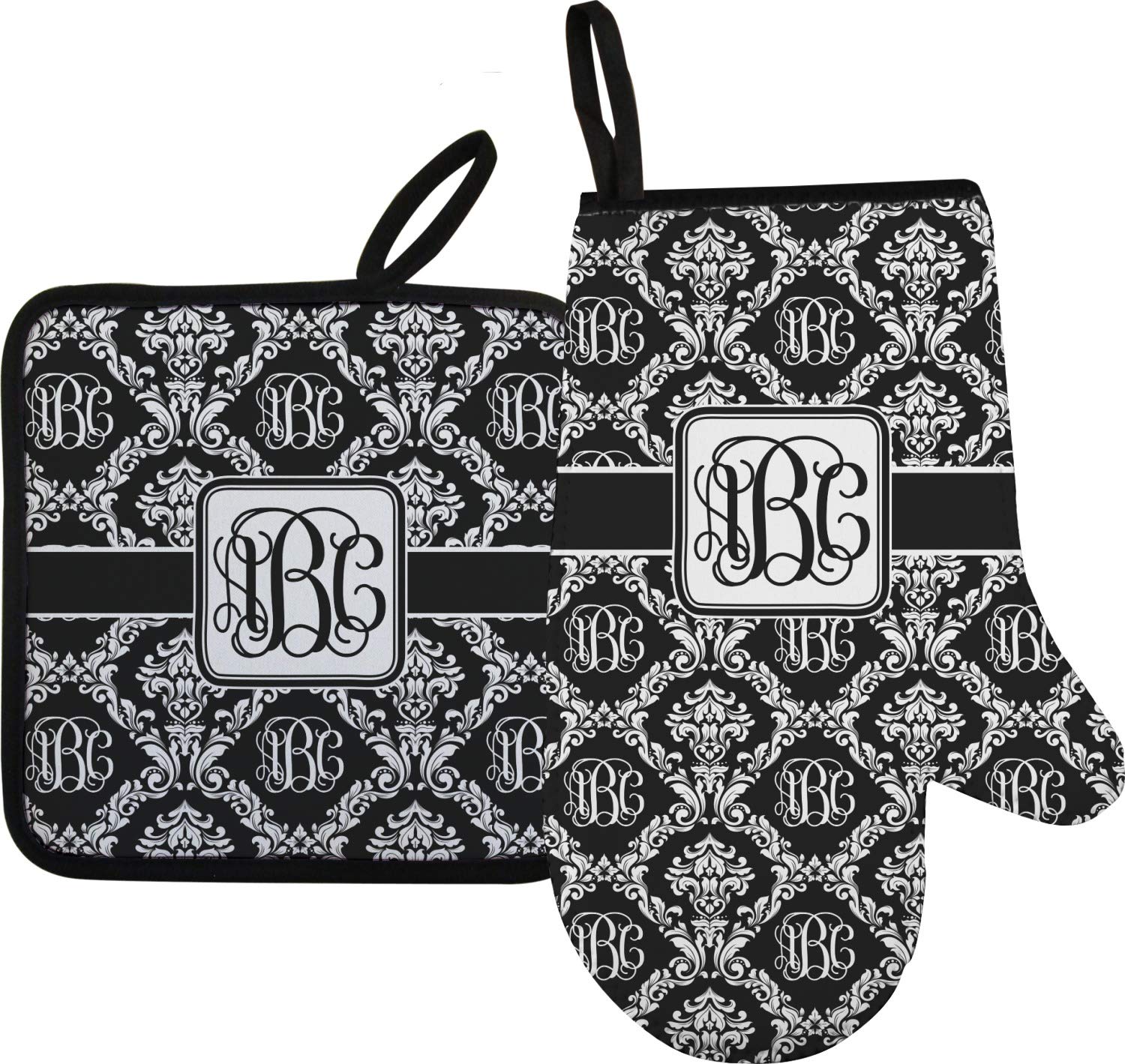 RNK Shops Personalized Monogrammed Damask Right Oven Mitt & Pot Holder Set
