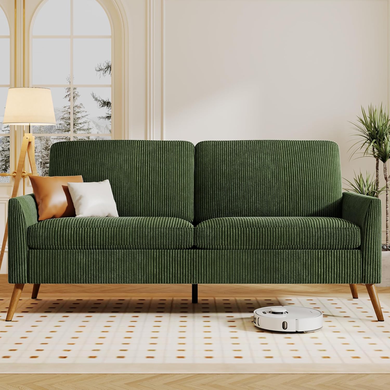 Vipbear 68" Loveseat Sofa - Green, Comfy Corduroy with Spring Cushion, Solid Wood Frame, Modern Deep Seat, Bedroom & Living Room, Office Small Couch
