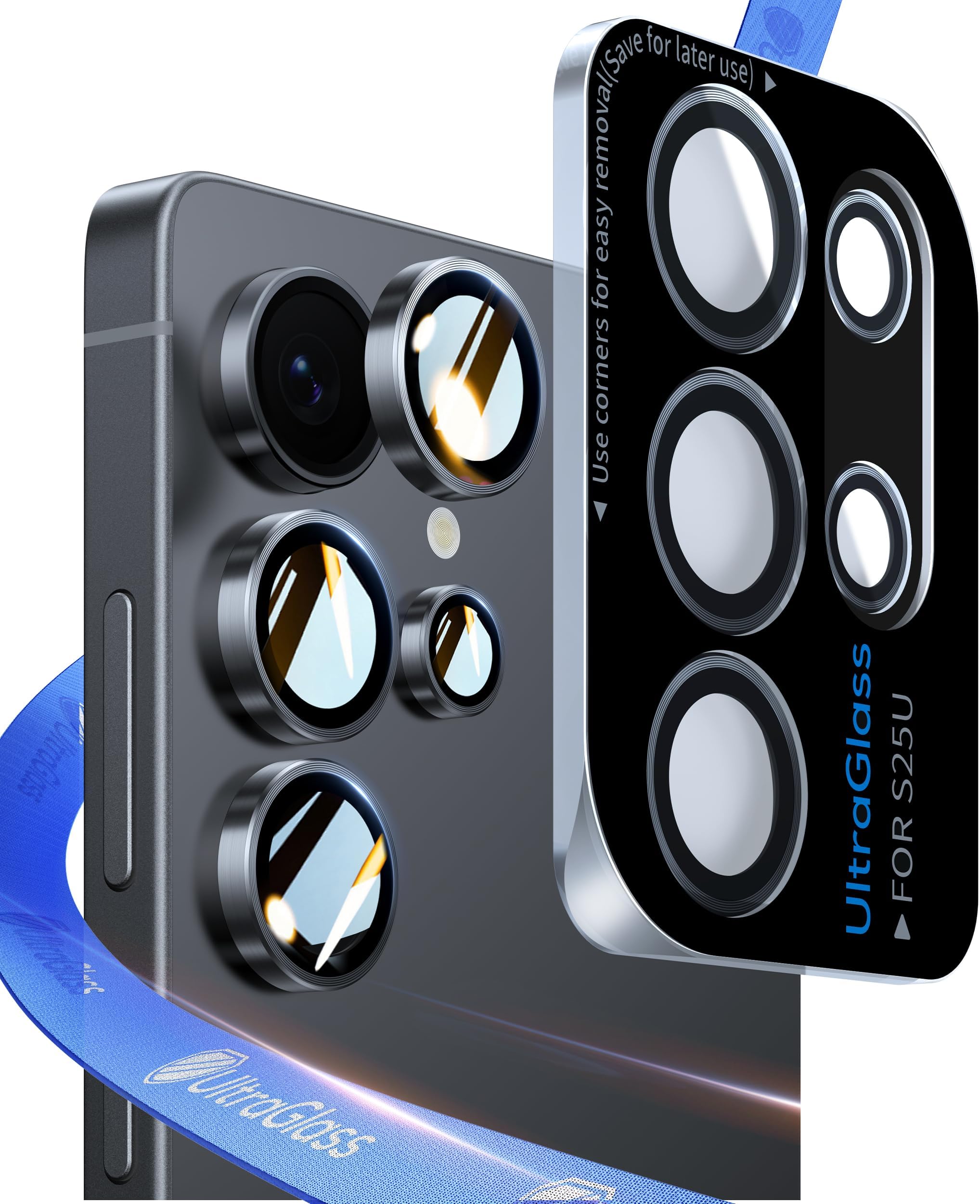 UltraGlass Unbreak Top 9H+ Glass for Samsung Galaxy S25 Ultra Camera Lens Protector (Military Grade Shatterproof & Longest Durable) Samsung S25 Ultra Camera Lens Protector, Titanium Black