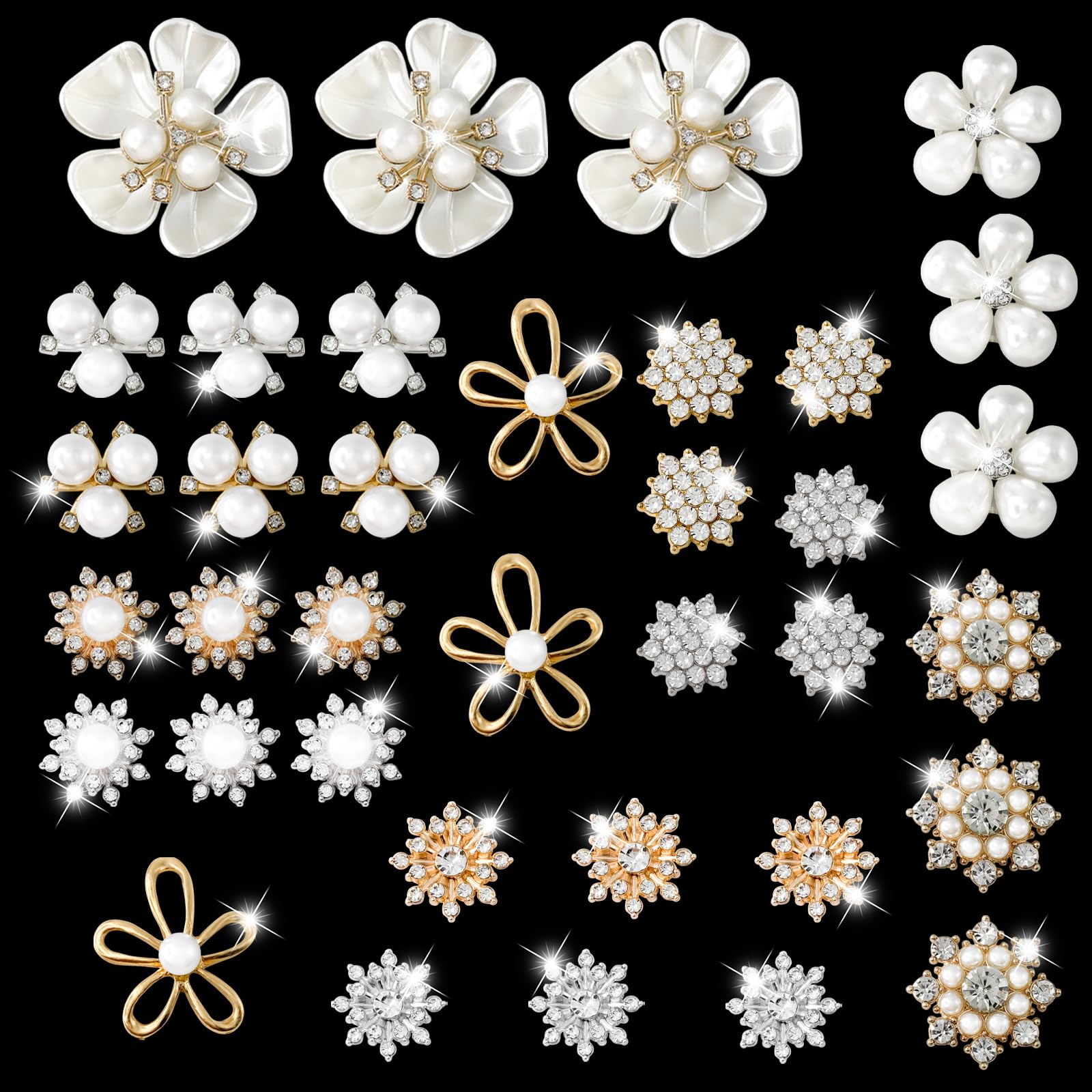 Photo 1 of 36 PCS Pearl Flower Rhinestone Buttons, Wedding Rhinestone Button Pearl Brooch Embellishments for Jewelry Making DIY Decoration