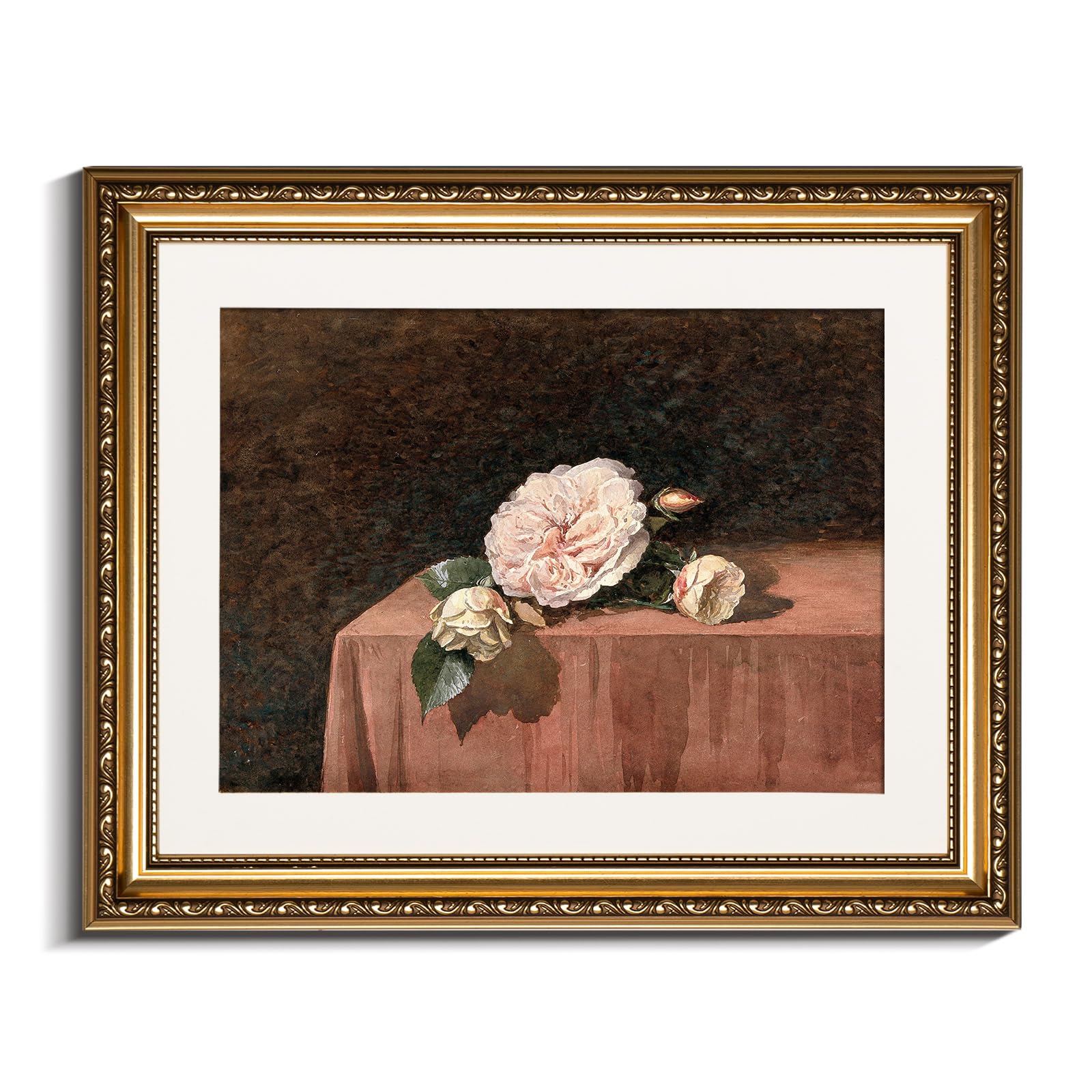 InSimSea Gold Framed Canvas Wall Art, Wall Art for Living Room, Flowers Wall Art for Living Room, Vintage Oil Painting Picture, Print Home Decor, Bathroom Wall Decor -【Rose on the table】-(13"x16")