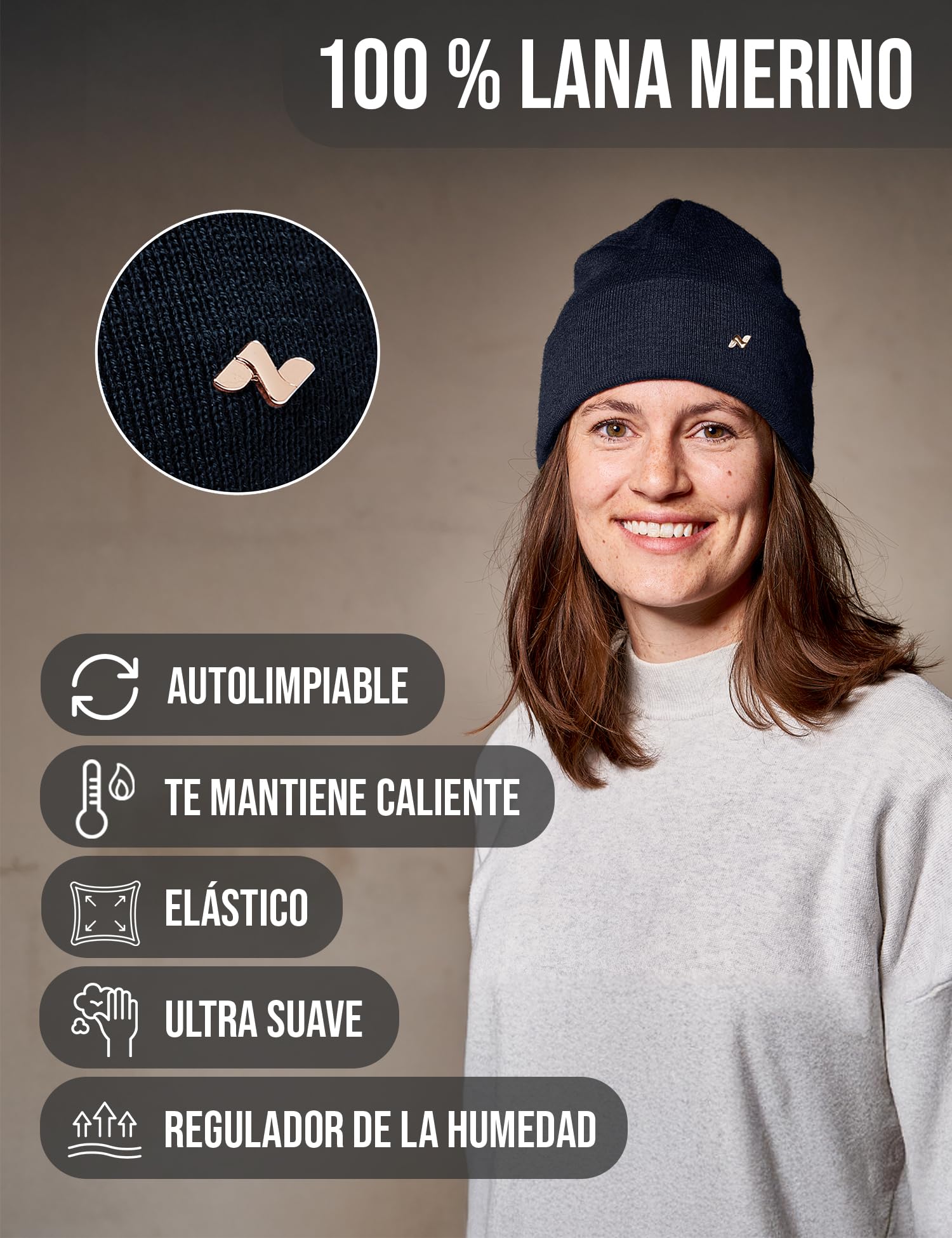 NYTTED® Gorro de Lana Merino Hombre y Mujer | 100% Lana Merino | Gorro de Invierno Cálido, Suave y Elástico | Gorro Punto Unisex | Made in Europe