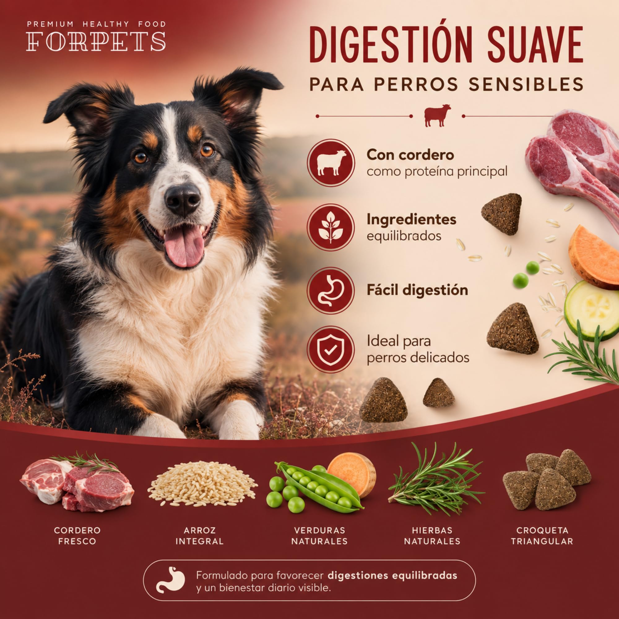Pienso de Cordero para Perros Hipoalergénico 15 kg | Digestión Sensible, Piel Atópica y Alergias | Sin Gluten Fácil de Digerir | Adultos Razas Medianas y Grandes | FORPETS Cordero y Ternera
