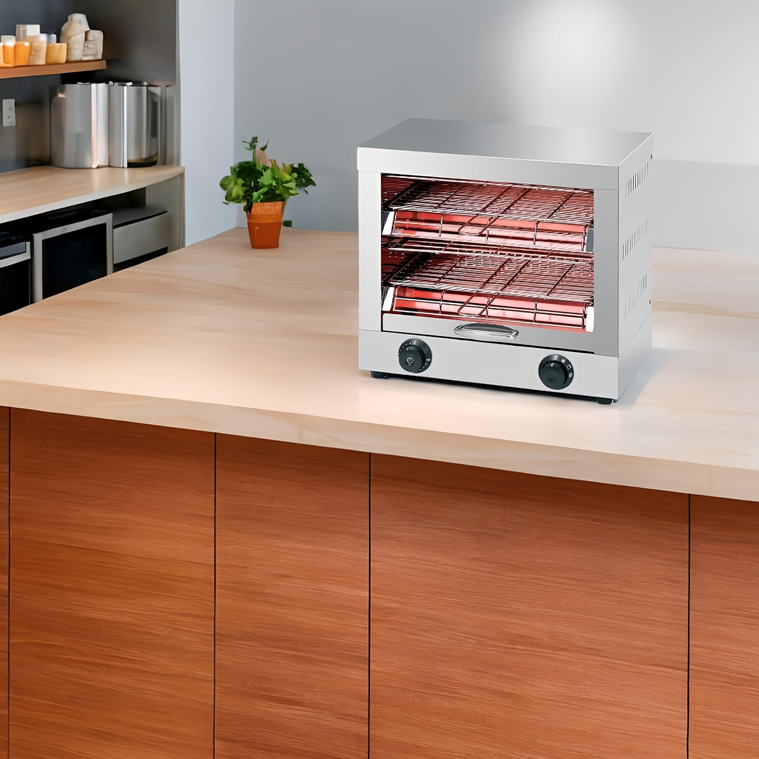 MBH - Tostadora industrial eléctrica 2 pisos INOX para HOSTELERÍA. Horno tostador de pan profesional para bar y restaurante.