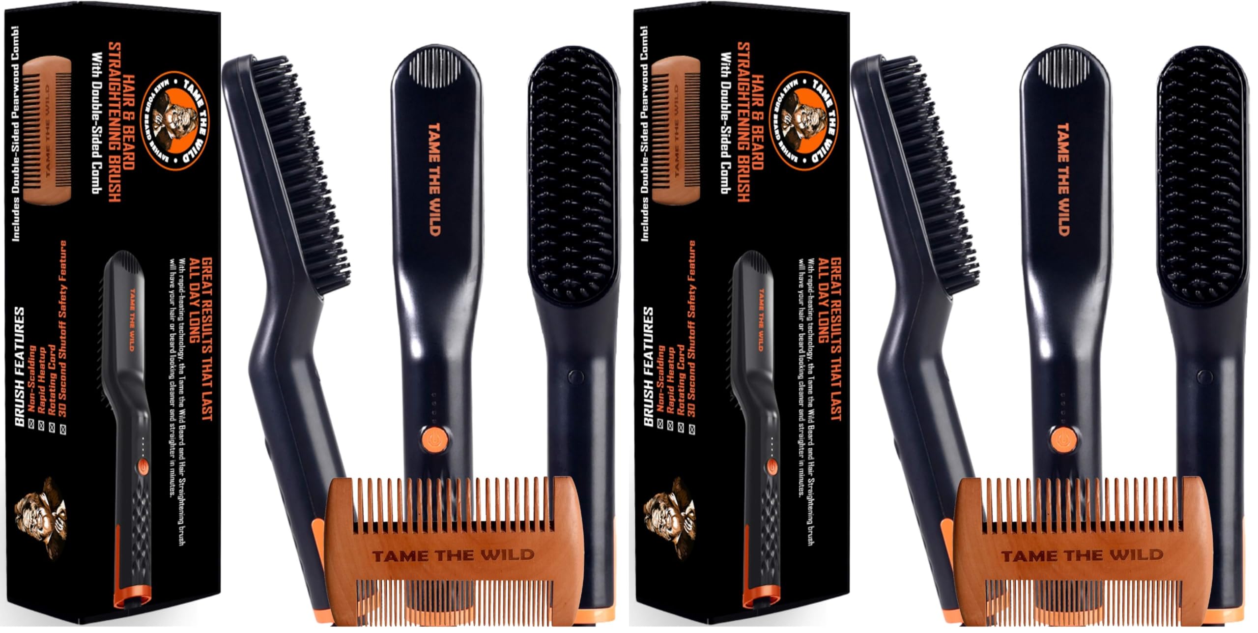 TAME The Wild Beard Straightener and Wooden Beard Comb 2-Piece Set