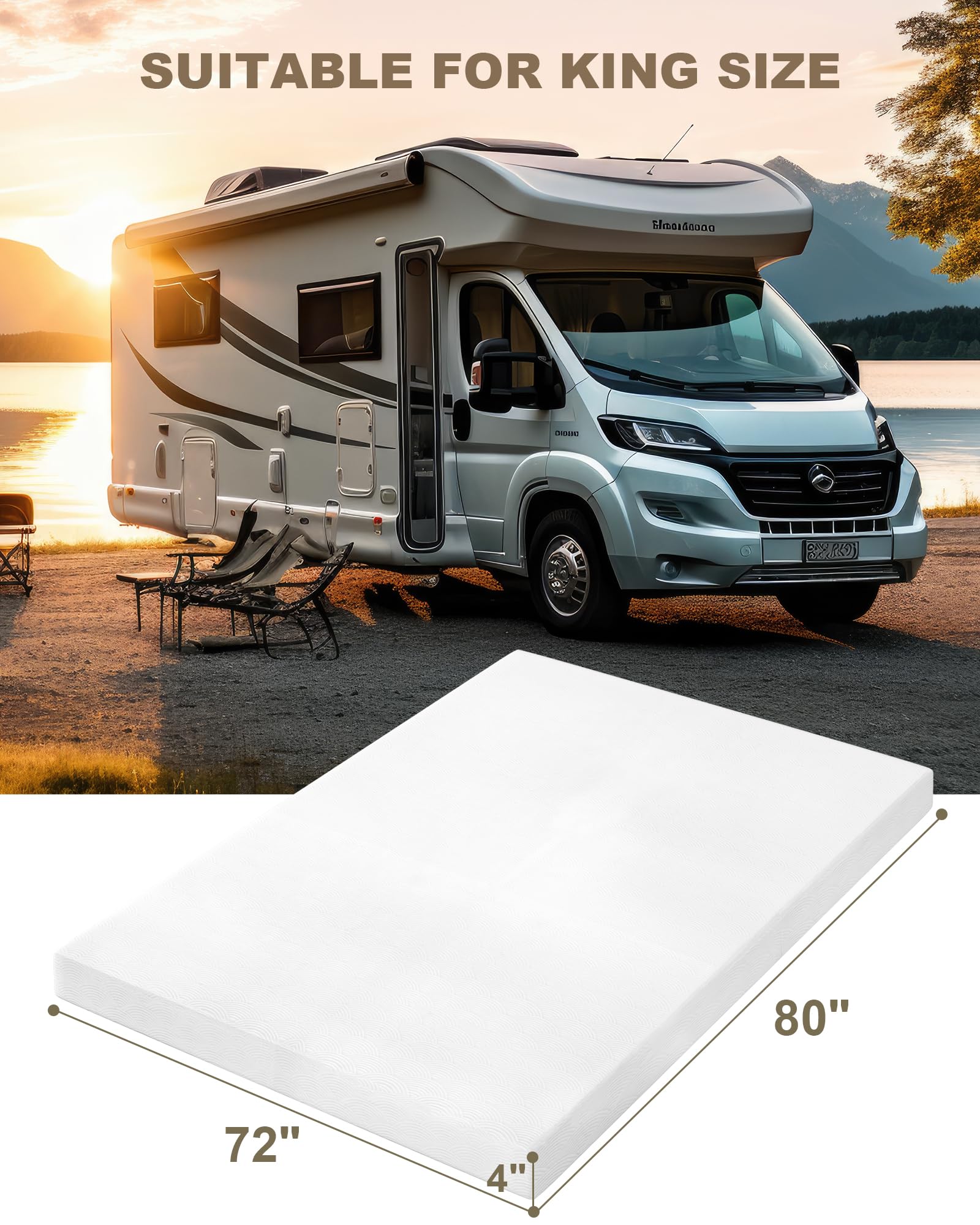 Zenzy Coprimaterasso King in memory foam da 10,2 cm, certificato CertiPUR-USA, allevia la pressione, coprimaterasso per camper con copertura ultra morbida [lavabile] 182,9 x 203,2 cm, king size