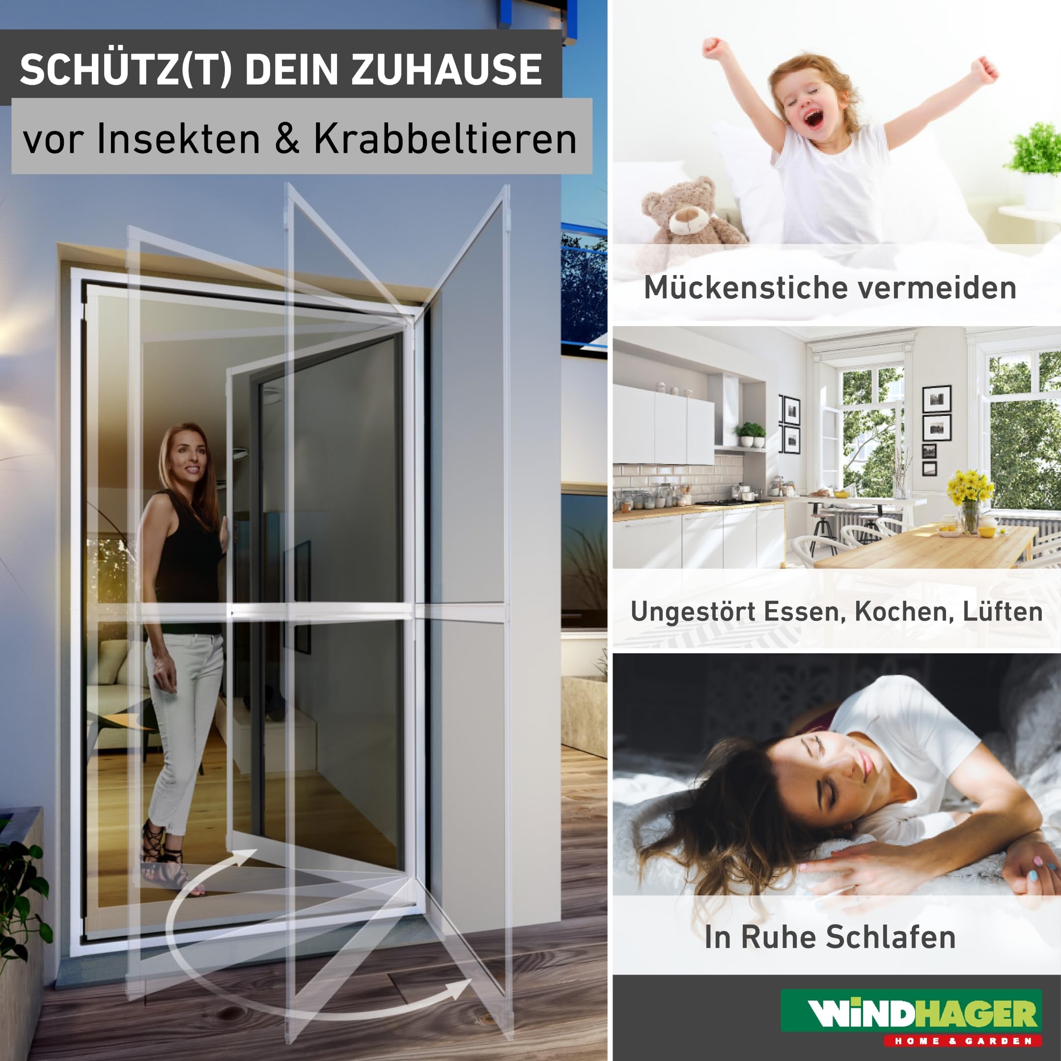 Windhager Fliegengitter Balkontür EXPERT 100 x 210 cm weiß, Pendeltür mit Alurahmen ohne Bohren, Insektenschutz für Balkon und Terrasse, Mückenschutz Schwingtür, einfache Montage, langlebig, 03240