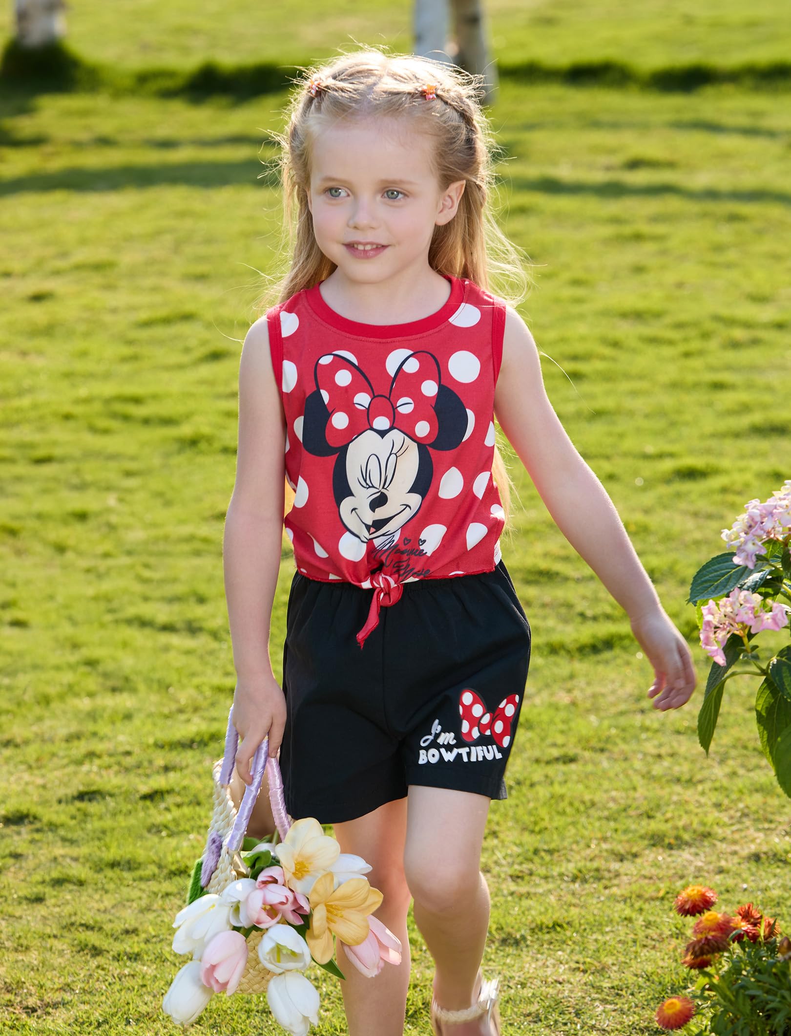 Disney Frozen Princess Minnie Stitch - Sudadera de manga larga con nudo frontal y pantalones acampanados para otoño, 2 piezas, 2-9 años