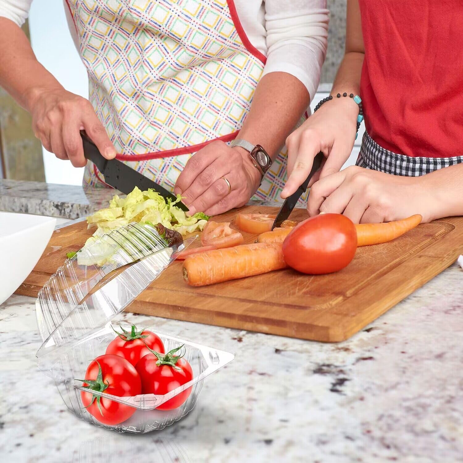 BallHull 100 Pcs Clear Thickening Plastic Hinged Take Out Containers Disposable Clamshell Food Cake Containers with Lids 5.8 x 5.8 x 3.2 inch for Dessert, Cakes, Cookies, Salads, Pasta, Sandwiches - Image 6