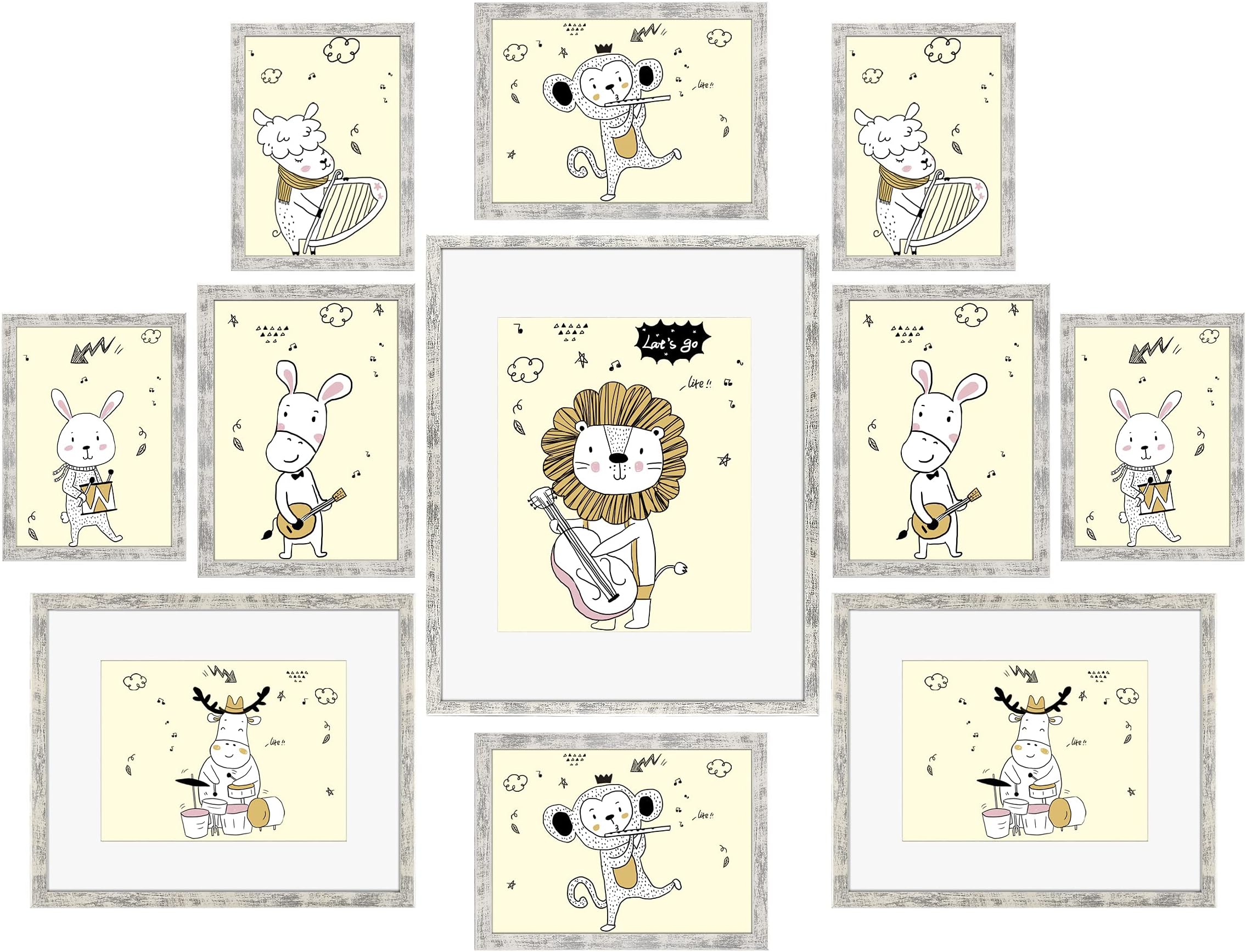 Alkerman Picture Frames Set of 11,Rustic White Collage Picture Frames, Wood Pattern High Definition Glass for Table Top Display and Wall Mounting Photo Frame,1pc 11x14,2pcs 8x10,4pcs 5x7,4pcs 4x6