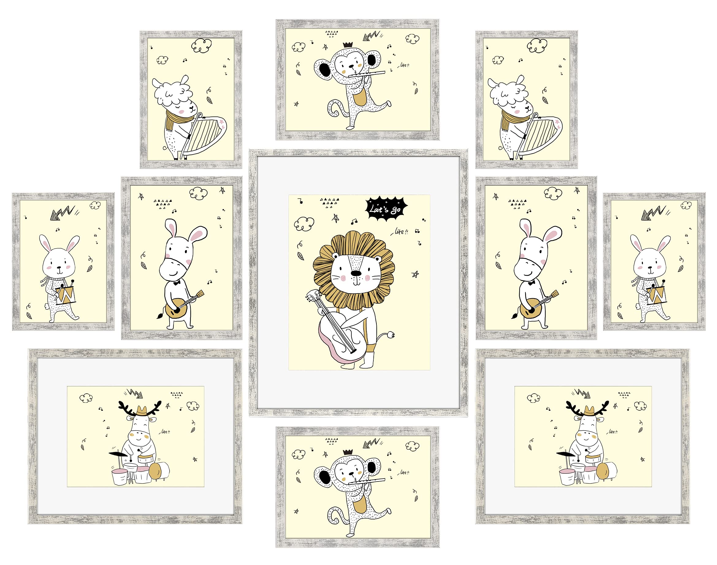 Alkerman Picture Frames Set of 11,Rustic White Collage Picture Frames, Wood Pattern High Definition Glass for Table Top Display and Wall Mounting Photo Frame,1pc 11x14,2pcs 8x10,4pcs 5x7,4pcs 4x6