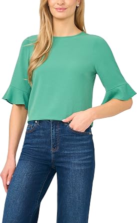 CeCe Short Sleeve Ruffle Cuff Crew Neck Blouse