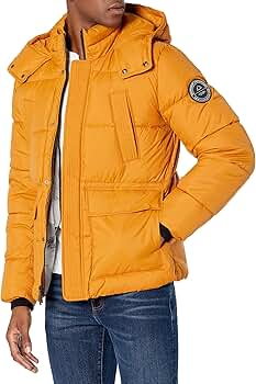 HFX Men's Poly Hooded Puffer with Breast Pockets, Mustard, X