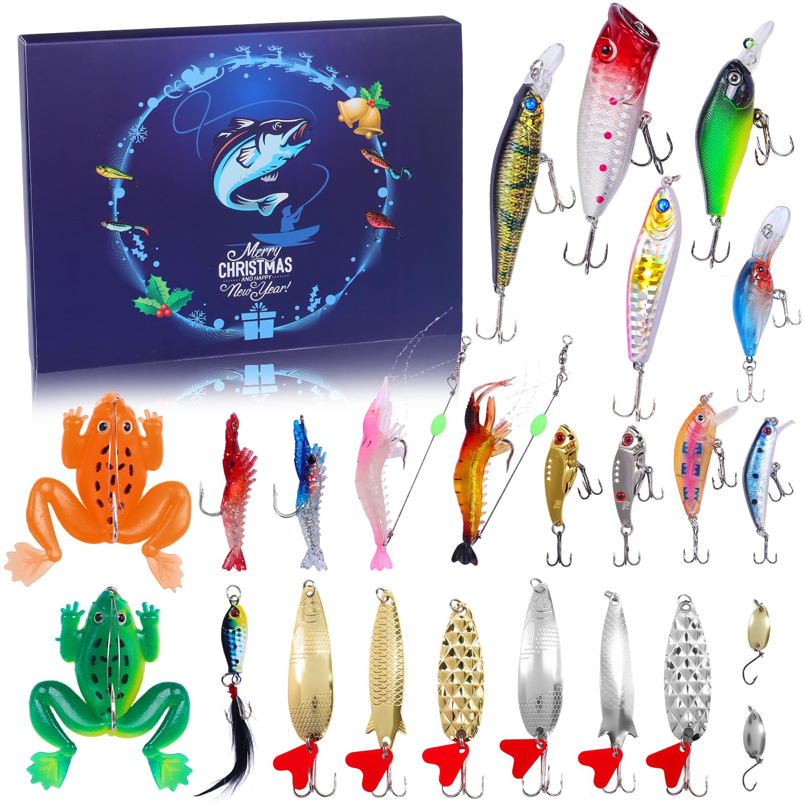 Meriviva Fishing Advent Calendar 2025 for Men Mens Christmas Advent Calendar with Fishing Lure Set