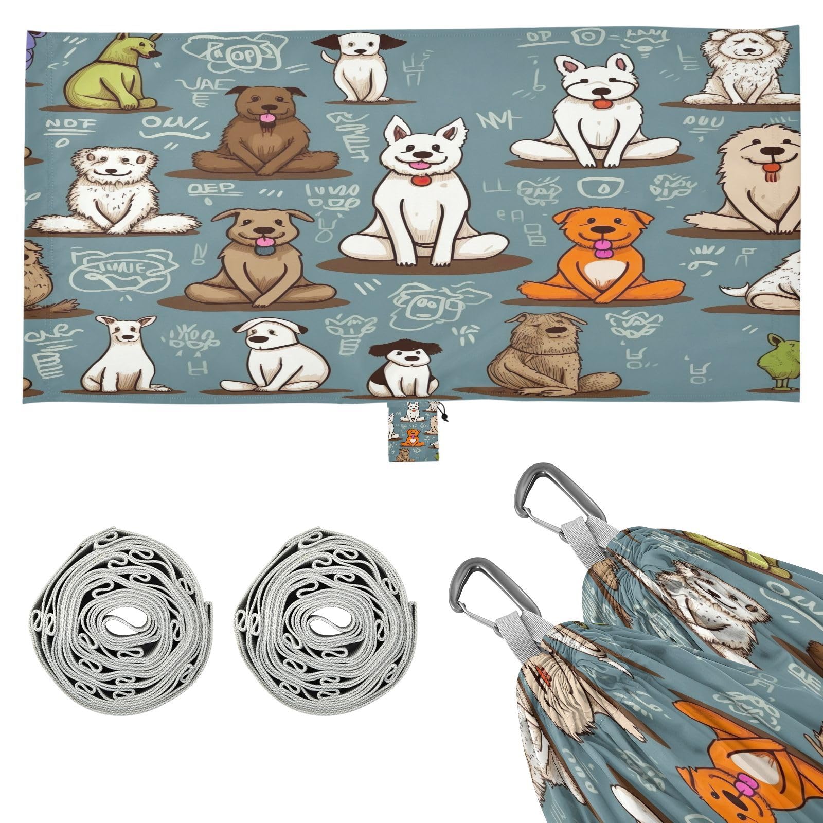 SDMKA Dog Yoga Doodle Camping Hammock, 330 lbs with 2 Tree Straps, Carry Bag, Single Portable Hammock for Outdoor/Indoor, Hiking, Beach, Backpacking, Travel