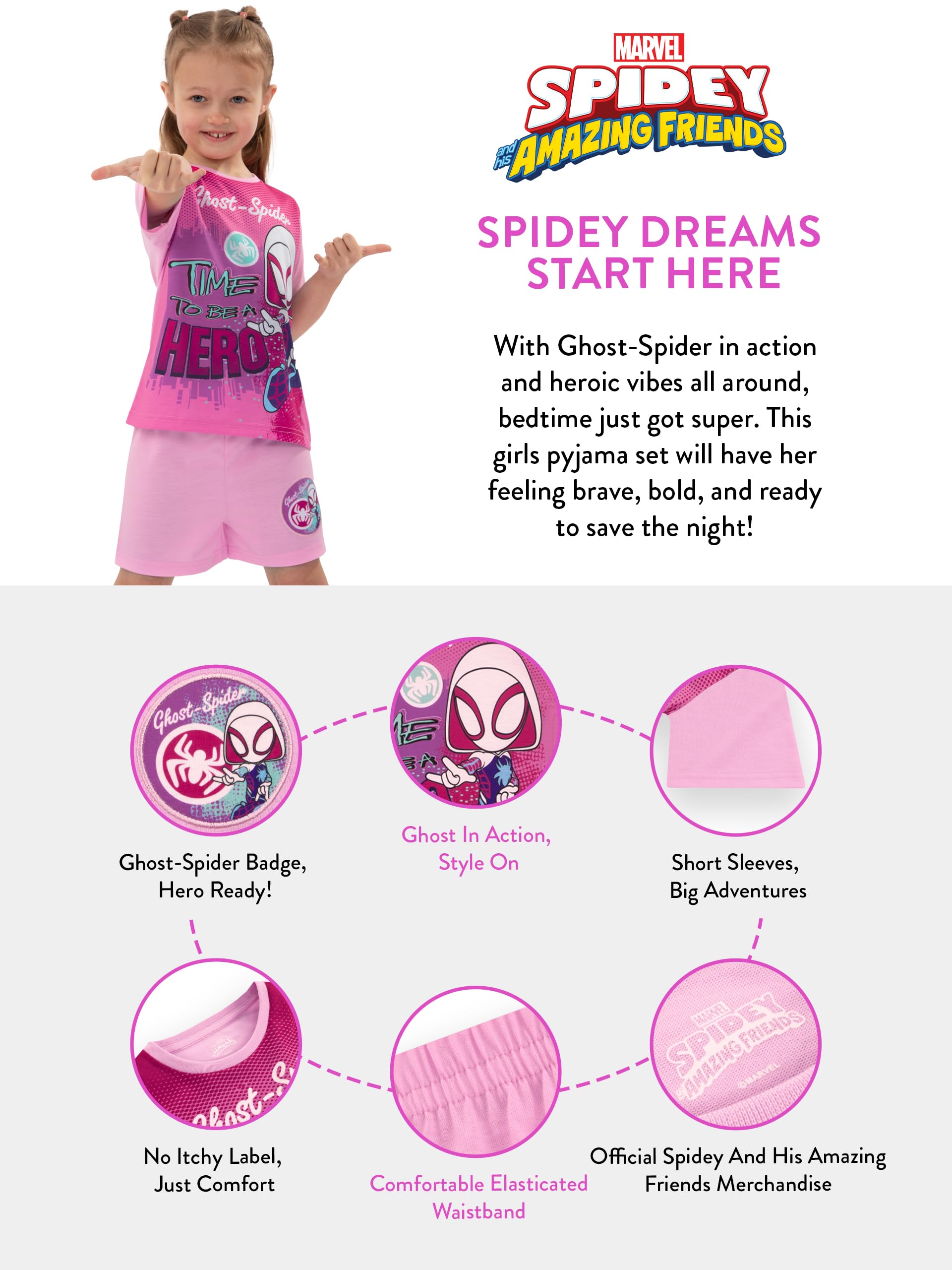Marvel Pyjama pour Filles, Spidey et Ses Amis Extraordinaires, Ensemble Pyjama Ghost-Spider pour l’Hiver, Tailles de 18 Mois à 8 Ans