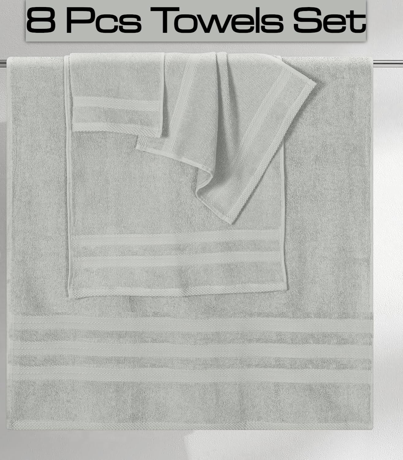 WovenWonder 8 Piece Bale Towel Set 100% Egyptian Cotton 2 Bath Towels, 2 Hand Towels - Image 2