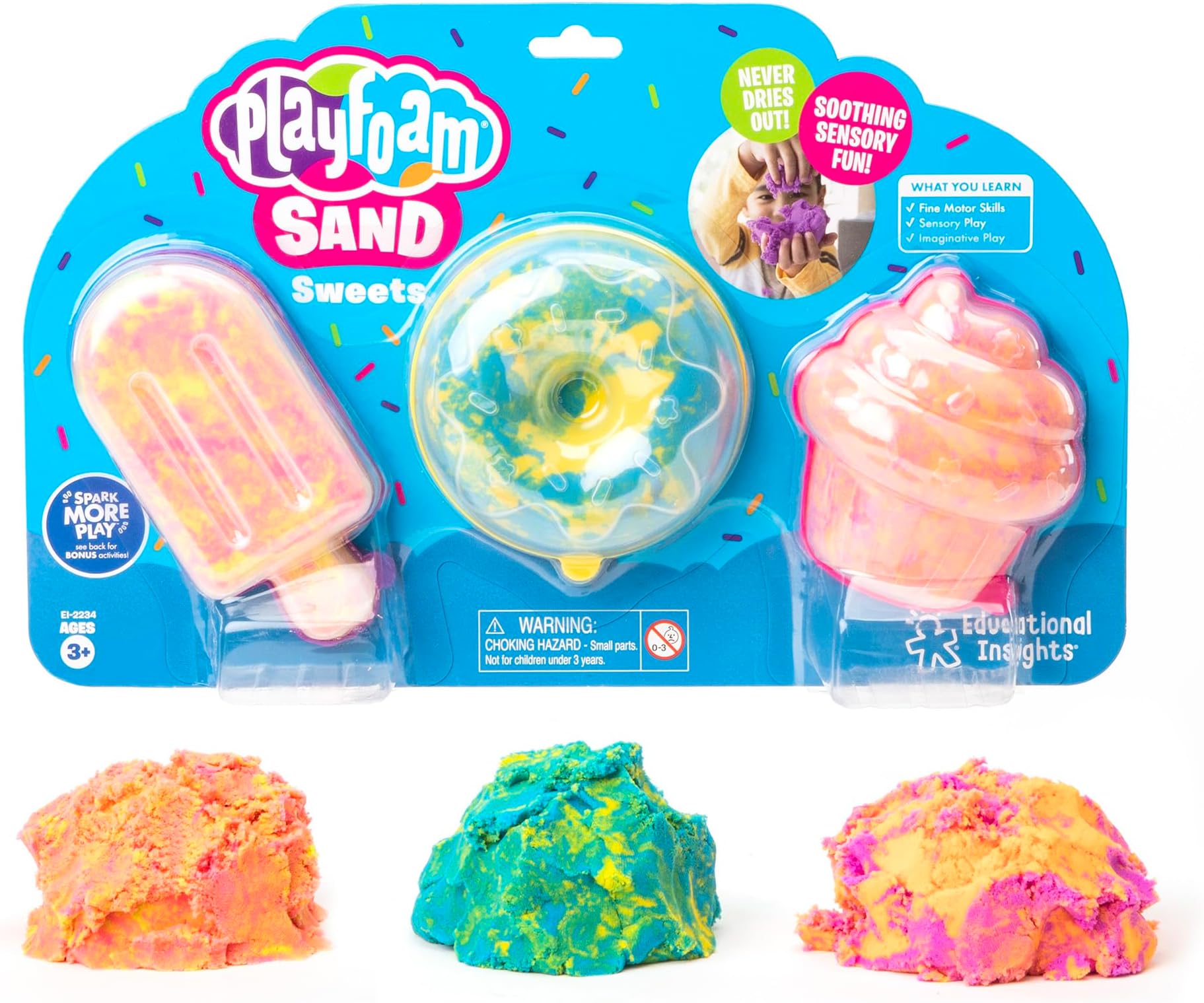 Learning Resources Playfoam Sand Sweets, Play Sand for Squishing, Mixing, Moulding and Creating, Pink, Blue and Yellow Play Sand, Never Dries Out, 3-Pack, Ages 3+