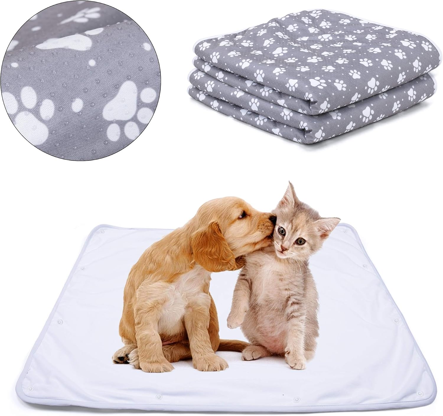 Teamoy Waterproof Non-Slip Dog Blankets (Pack of 2), Pet Fleece Incontinence Pee Blanket Pad for Dogs,Puppies,Cats, White Liner
