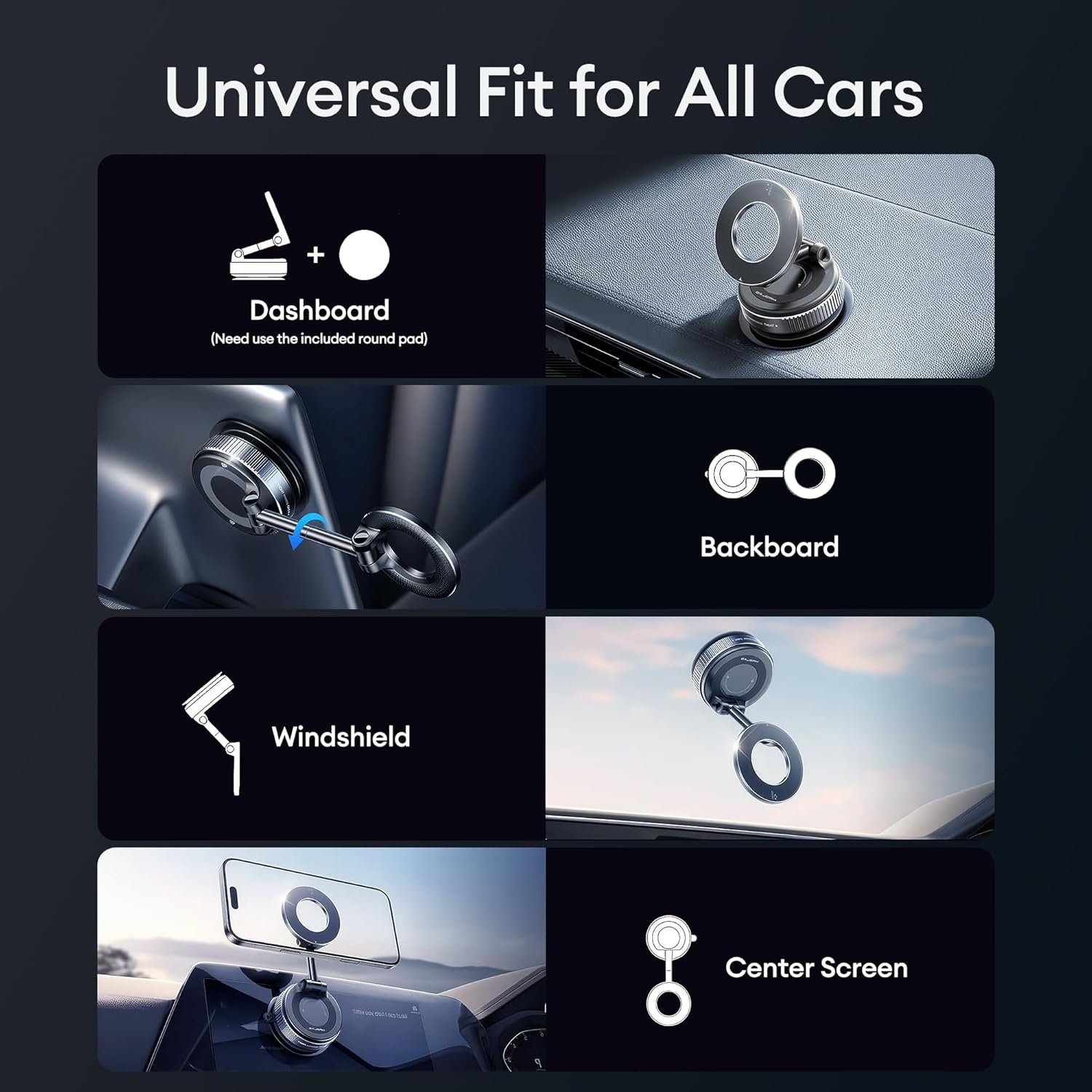 Powerful Magnetic Car Phone Mount with 360° Rotation and Ultra-Strong Suction for All...