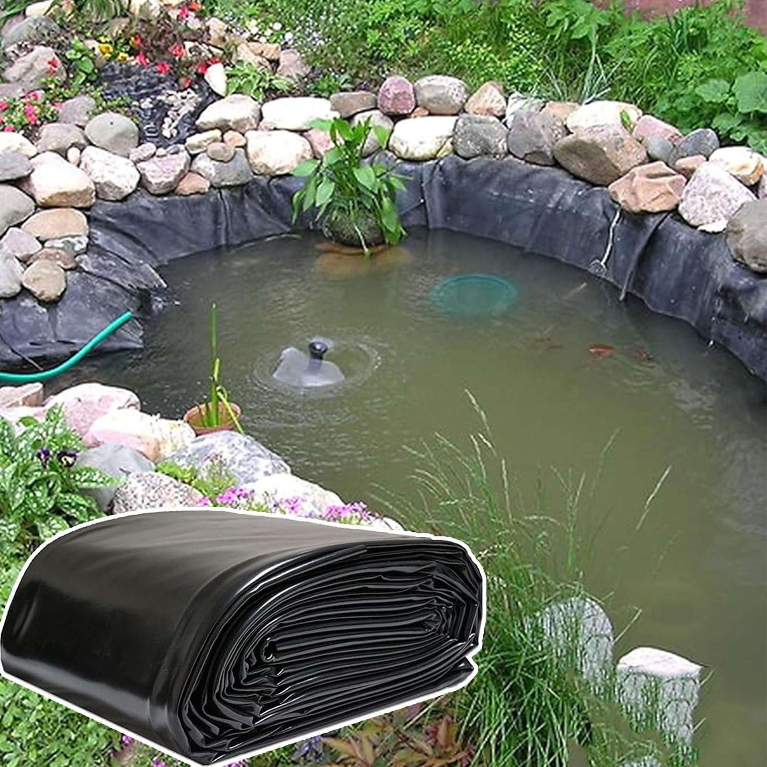 10x10ft Pond Liner, 5 Mil Pond Liners Mat Black HDPE Pond Lining For Fish Ponds, Waterfall, Water Features, Garden Fountains, 3x3ft 16x16ft 29x36ft 39x49ft UV & Tear Resistant, Flexible(Size:3x7ft)