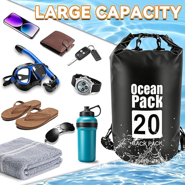 XUNIVERS 20L Impermeabile Borsa Secca/Borsa Impermeabile,Zaino Impermeabile per Outdoor,con Cinghia Lunga Regolabile per Kayak in Barca Escursione in canoa/pesca/Rafting/Nuoto/Snowboard - 5