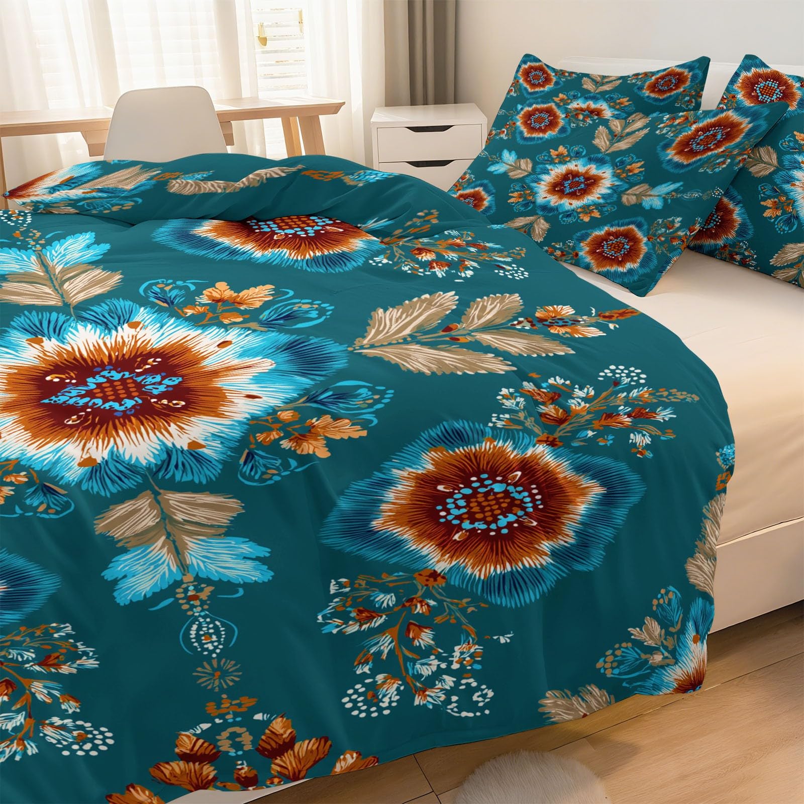 Poszwa na kołdrę 220 x 240 cm Zestaw pościeli dla 2 osób - Dwustronna pościel dla dzieci, nastolatków, tradycyjne tekstylia rdzennej ludności i 2 poszewki na poduszki, łatwa pielęgnacja